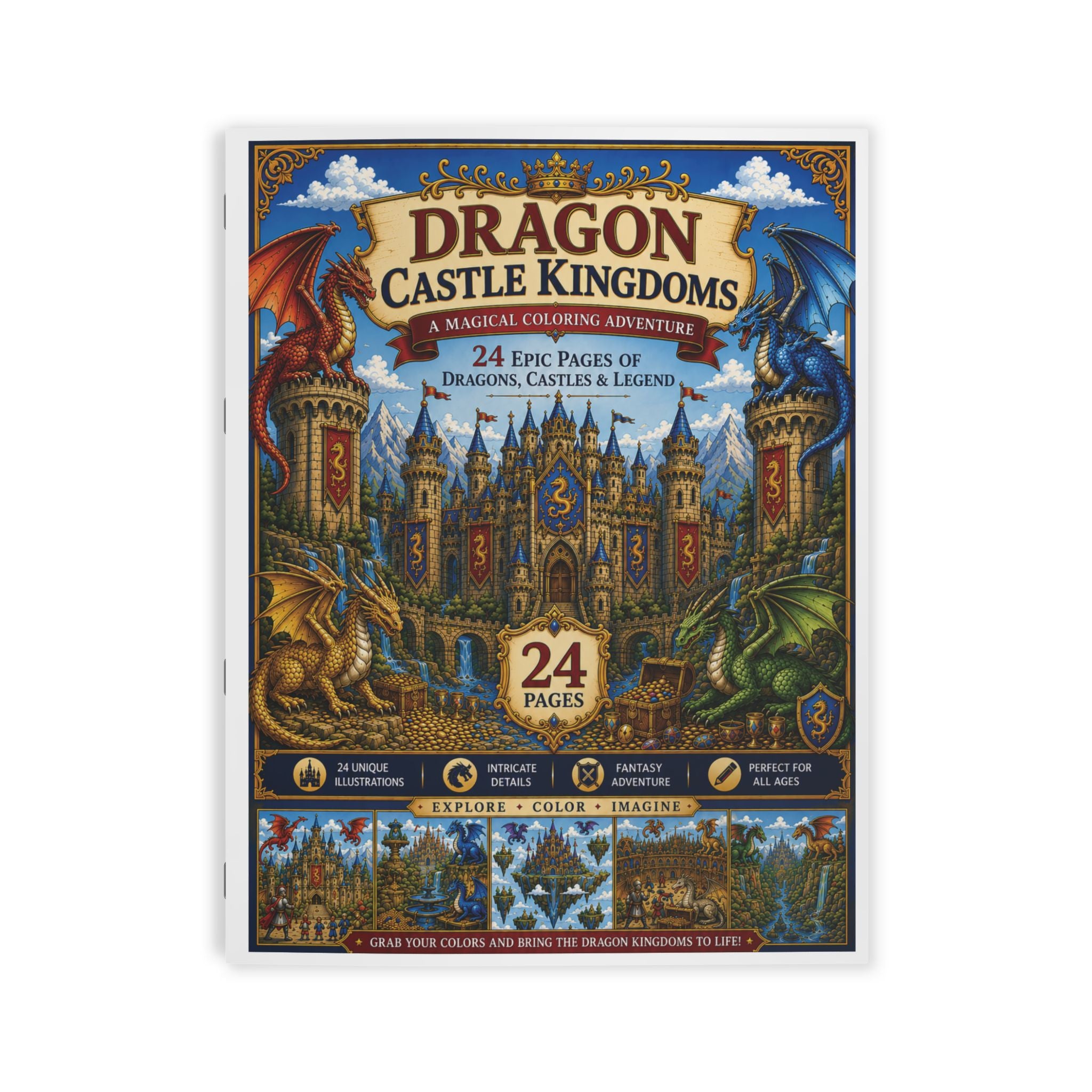 Dragon Castle Kingdoms Coloring Book  - (24 Pages)