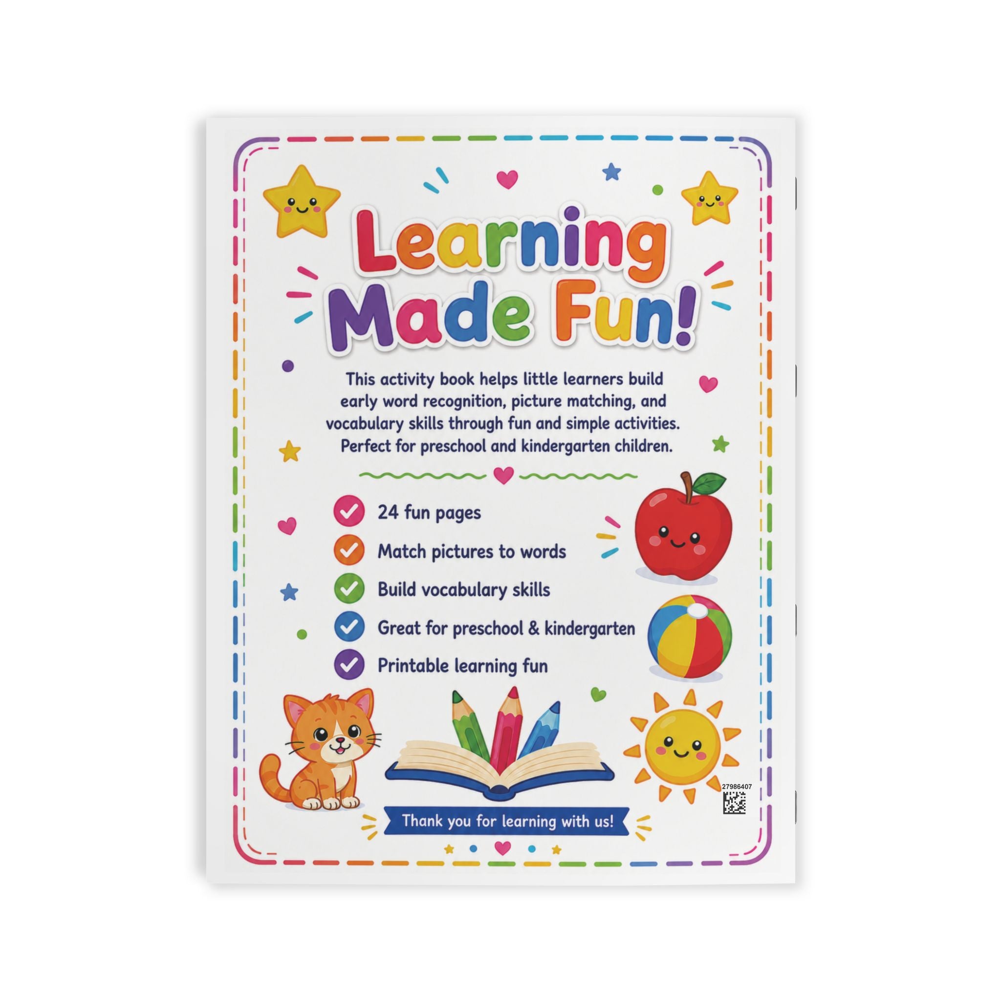 Match Picture to Word Coloring Book – 24-Pages