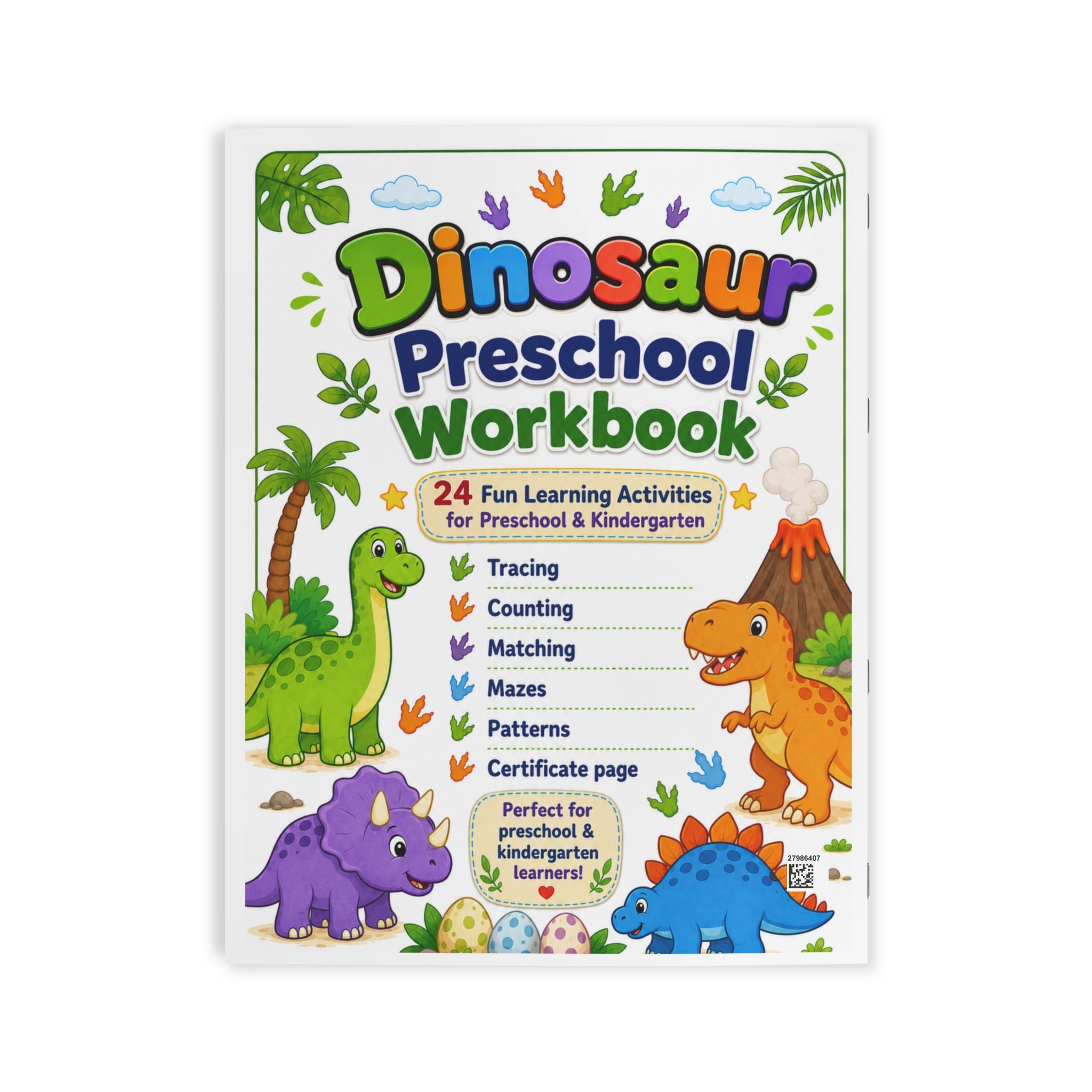 Dinosaur Preschool Workbook – 24 Pages | Printed Coloring Book