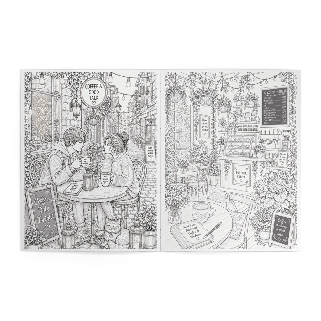 Cozy Coffee Escapes Coloring Book - 24 Pages