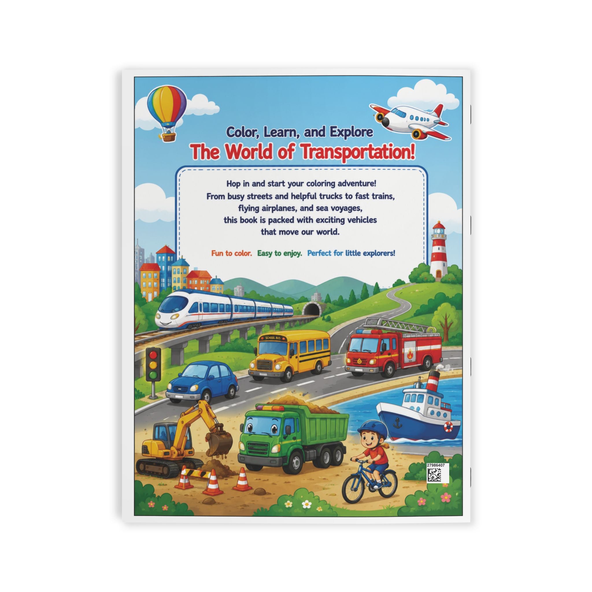 Transportation Town Coloring Book for Kids - 24 Pages