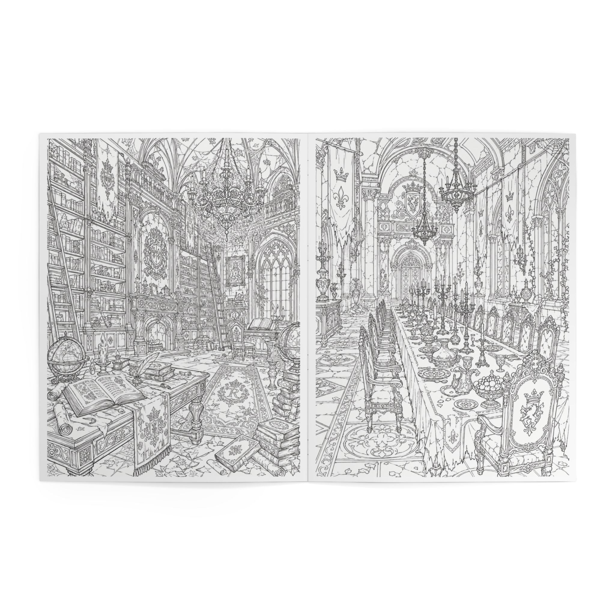 Grand Rooms of Forgotten Castles Coloring Book - 24 Pages