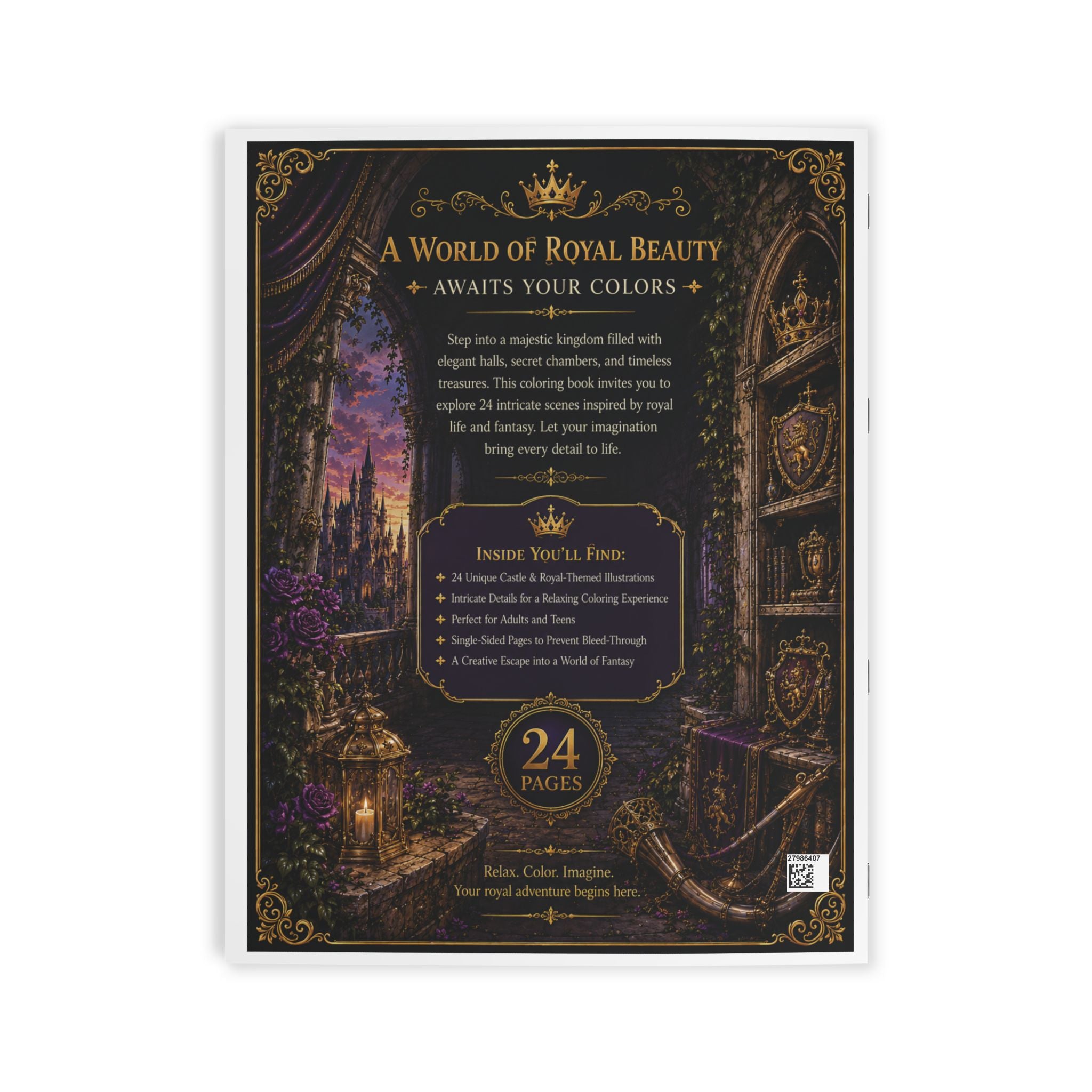 Grand Rooms of Forgotten Castles Coloring Book - 24 Pages
