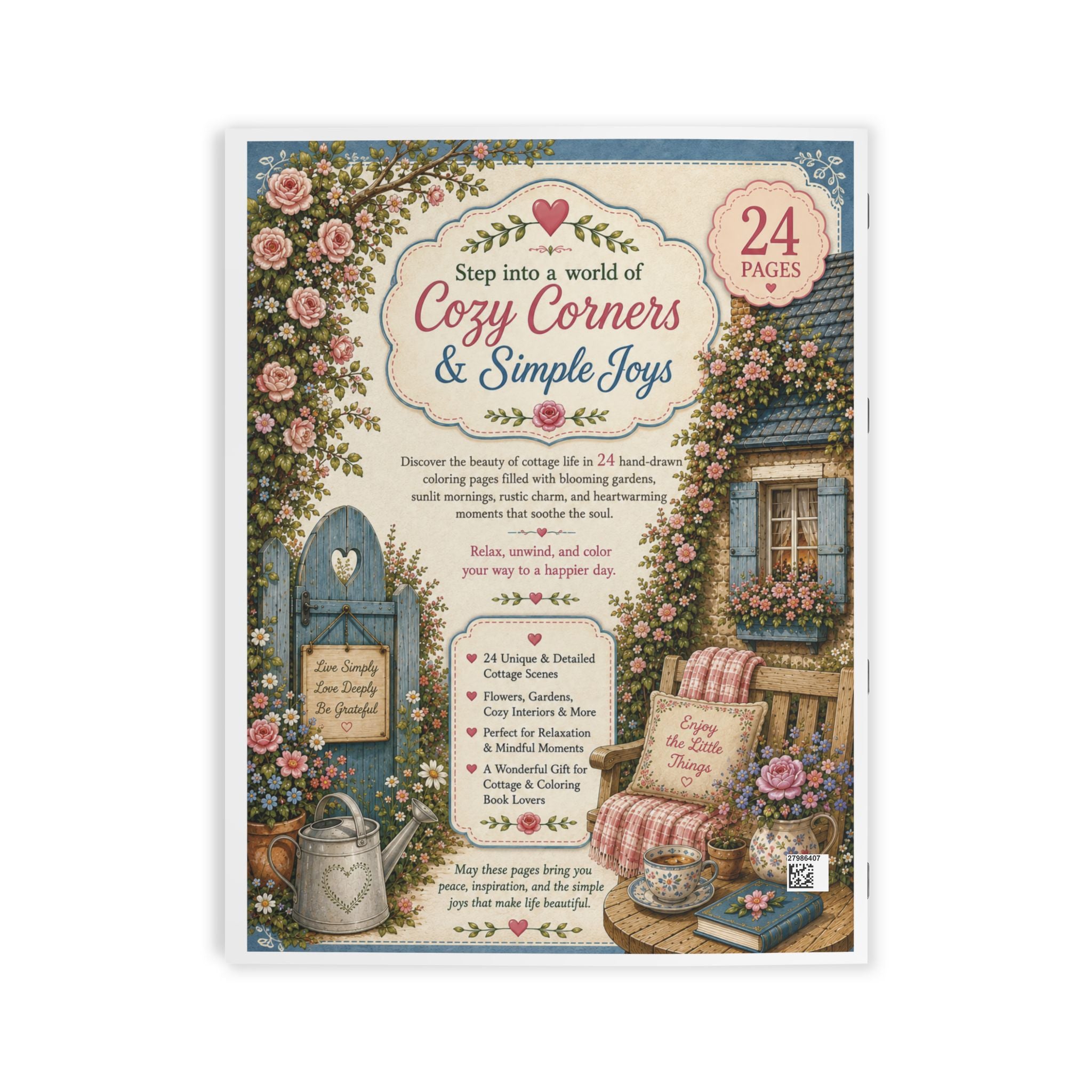 Cottage Charm Coloring Book — 24 Pages