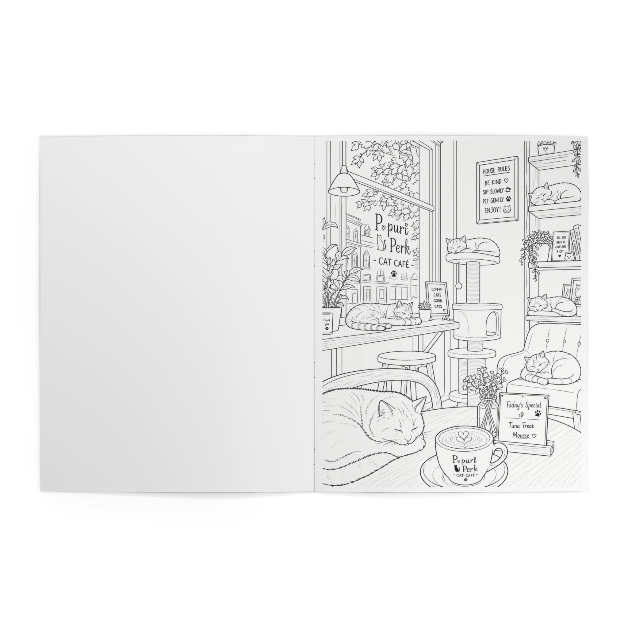 Cozy Cat Café Coloring Book - 24 Pages