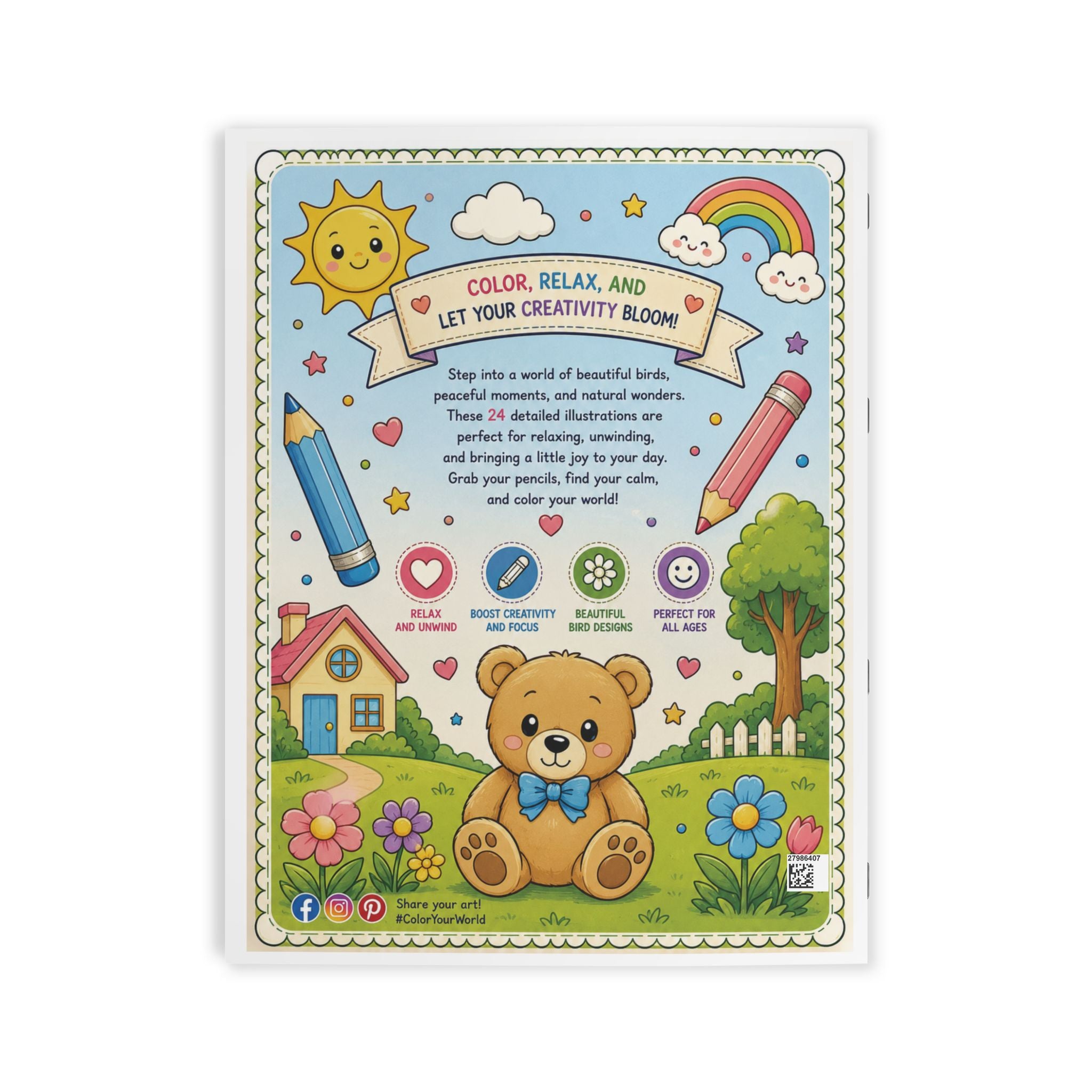 Kids’ Teddy Bear Coloring Book — 24 Pages