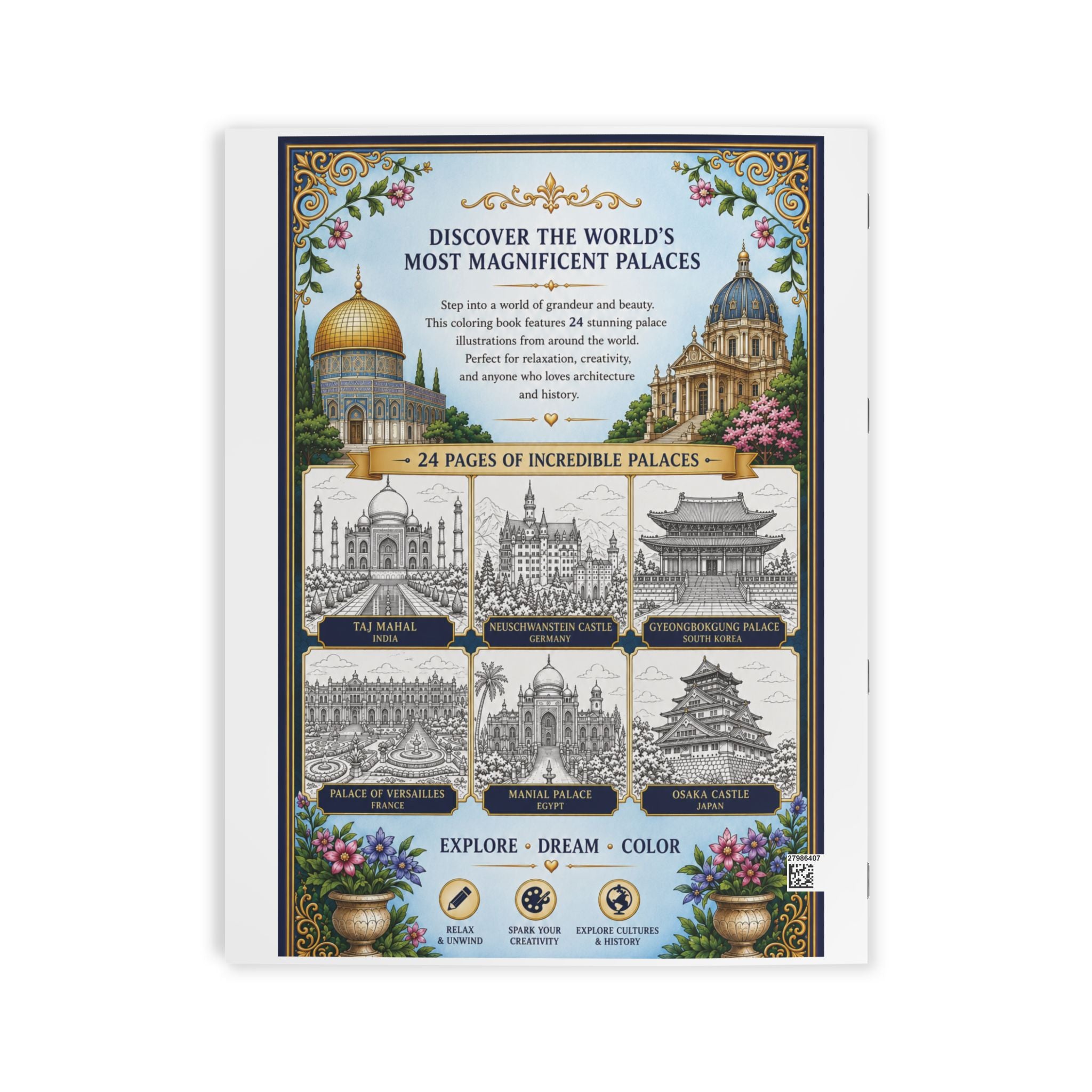 Palaces Coloring Book — 24 Pages