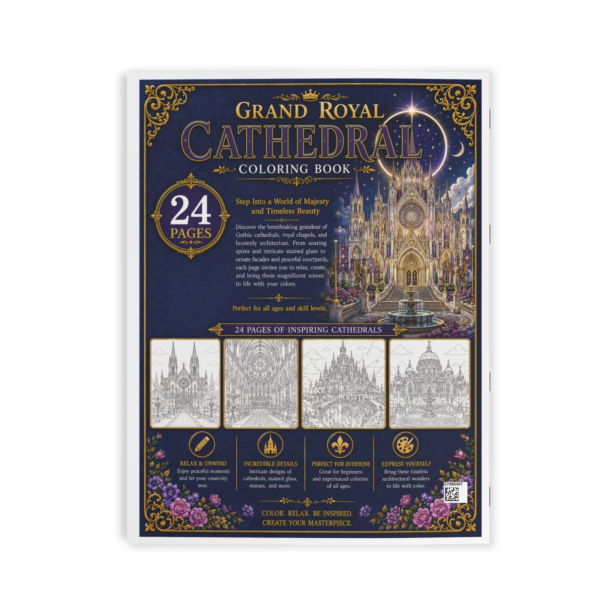 Grand Royal Cathedral Coloring Book - 24 Pages