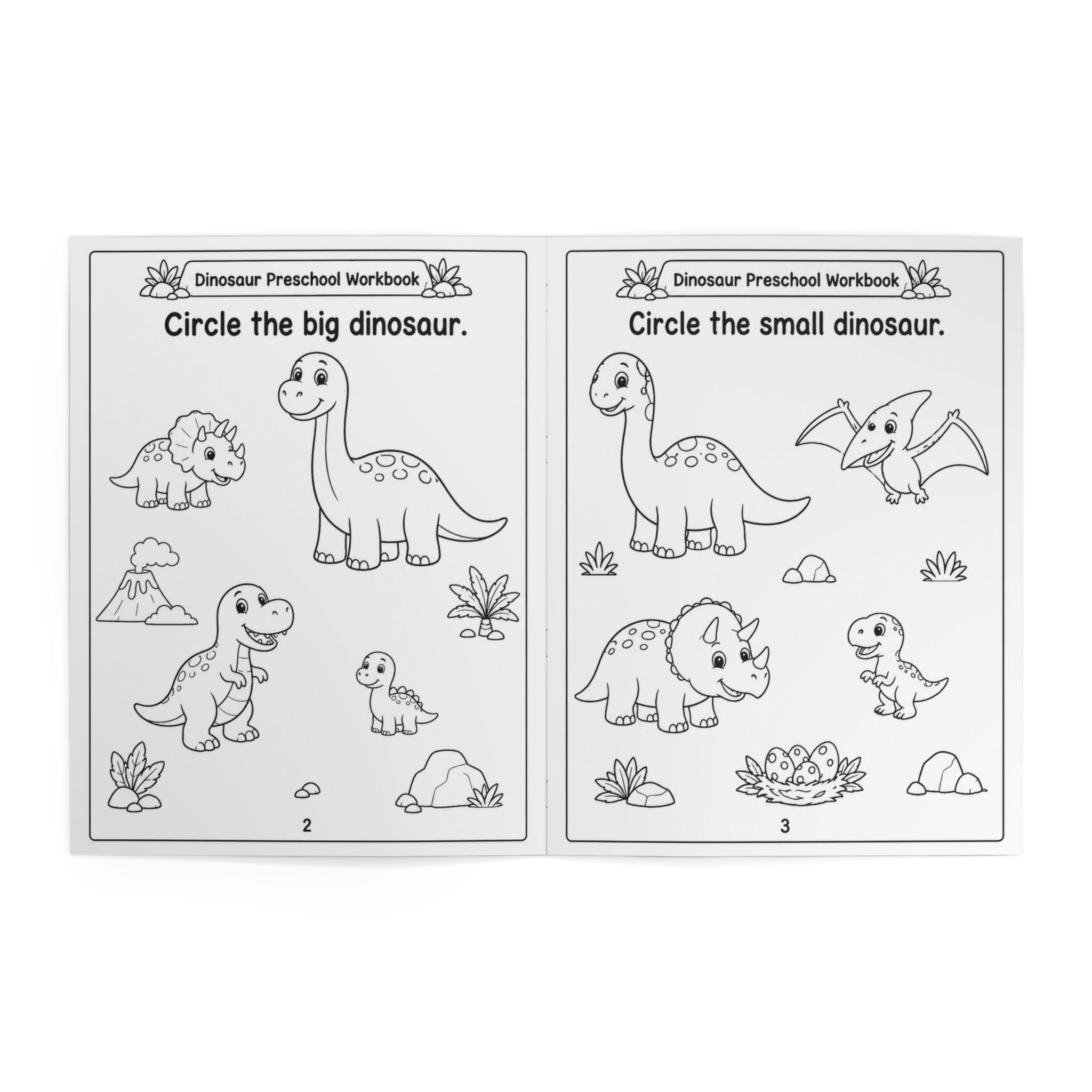Dinosaur Preschool Workbook – 24 Pages | Printed Coloring Book