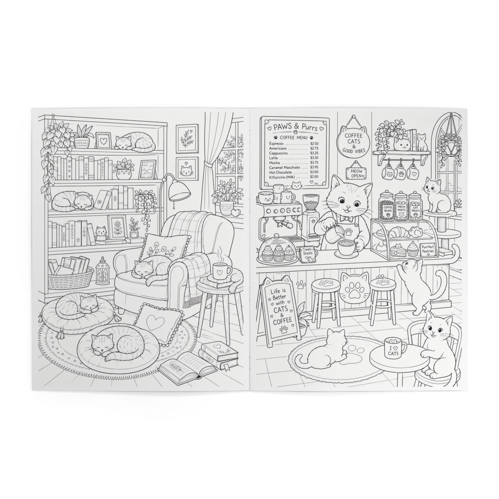 Cozy Cat Café Coloring Book - 24 Pages