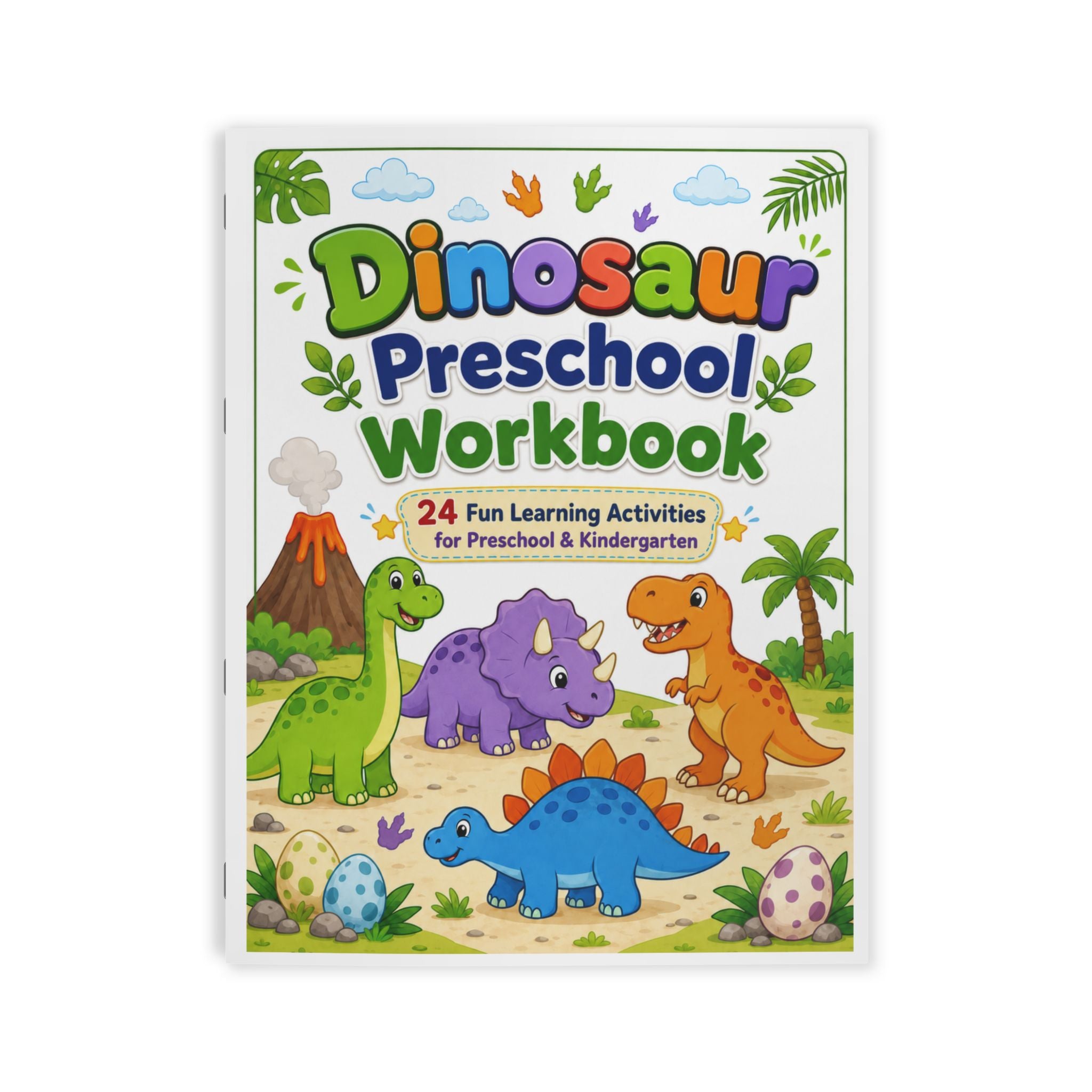 Dinosaur Preschool Workbook – 24 Pages | Printed Coloring Book