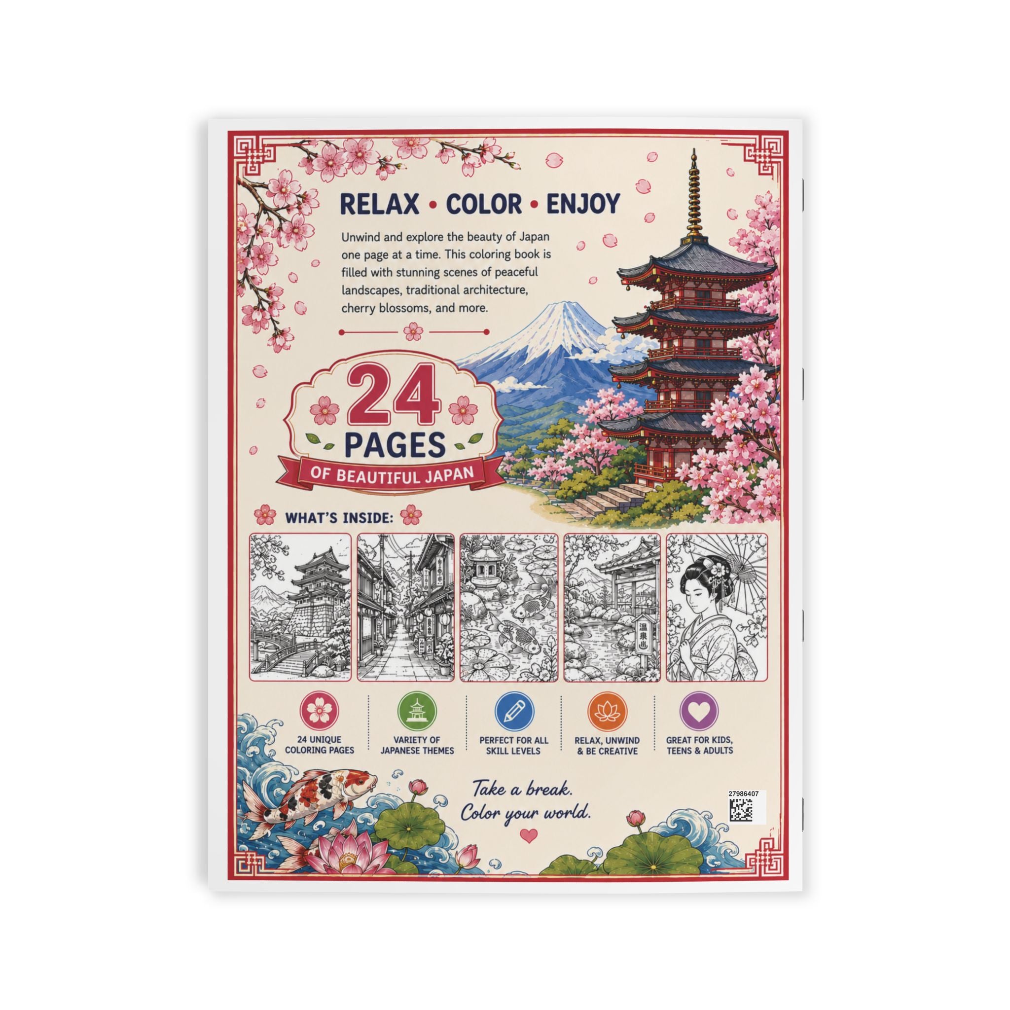 Japan Coloring Book - 24 pages