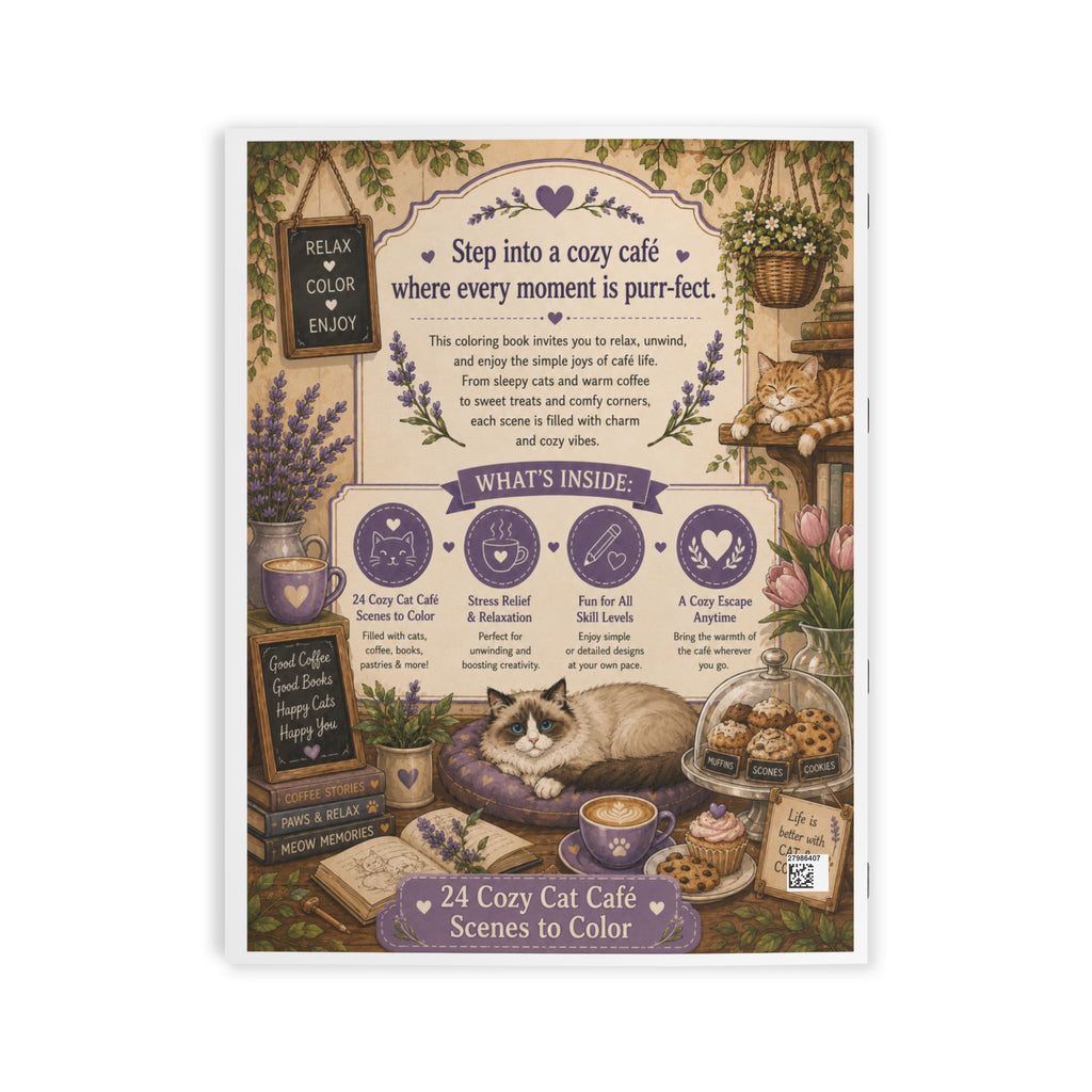 Cozy Cat Café Coloring Book - 24 Pages