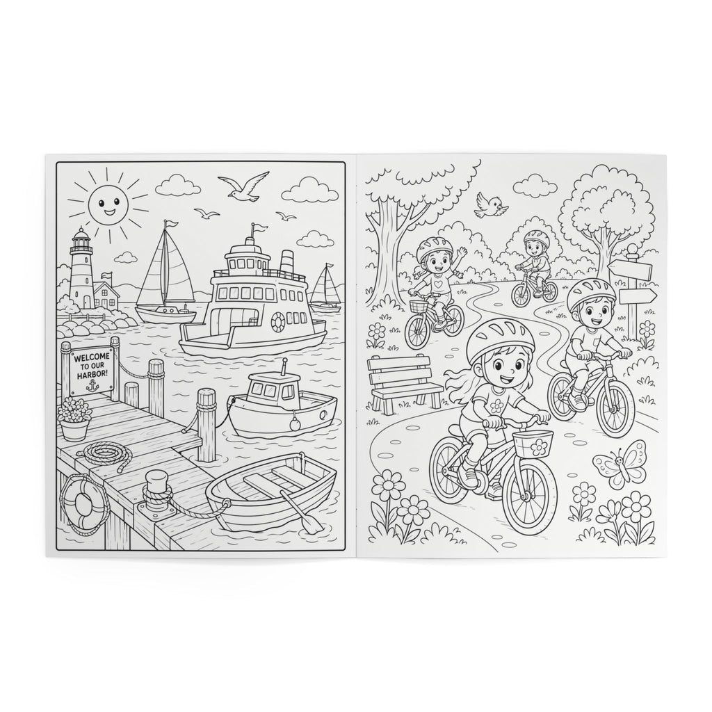Transportation Town Coloring Book for Kids - 24 Pages