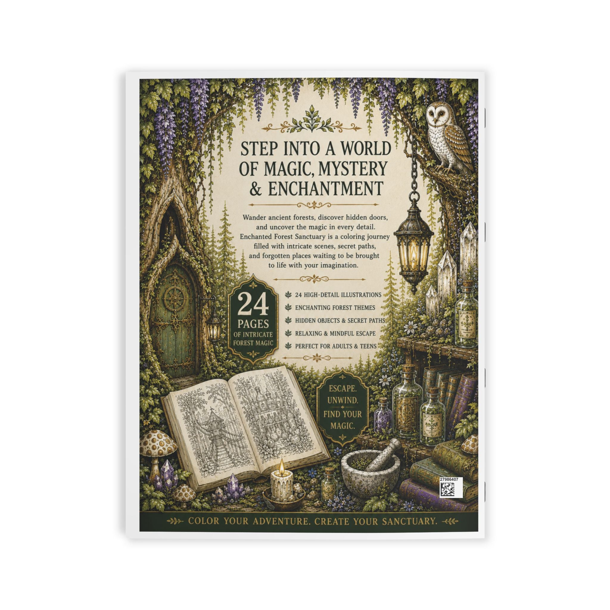 Enchanted Forest Sanctuary Coloring Book - 24 pages