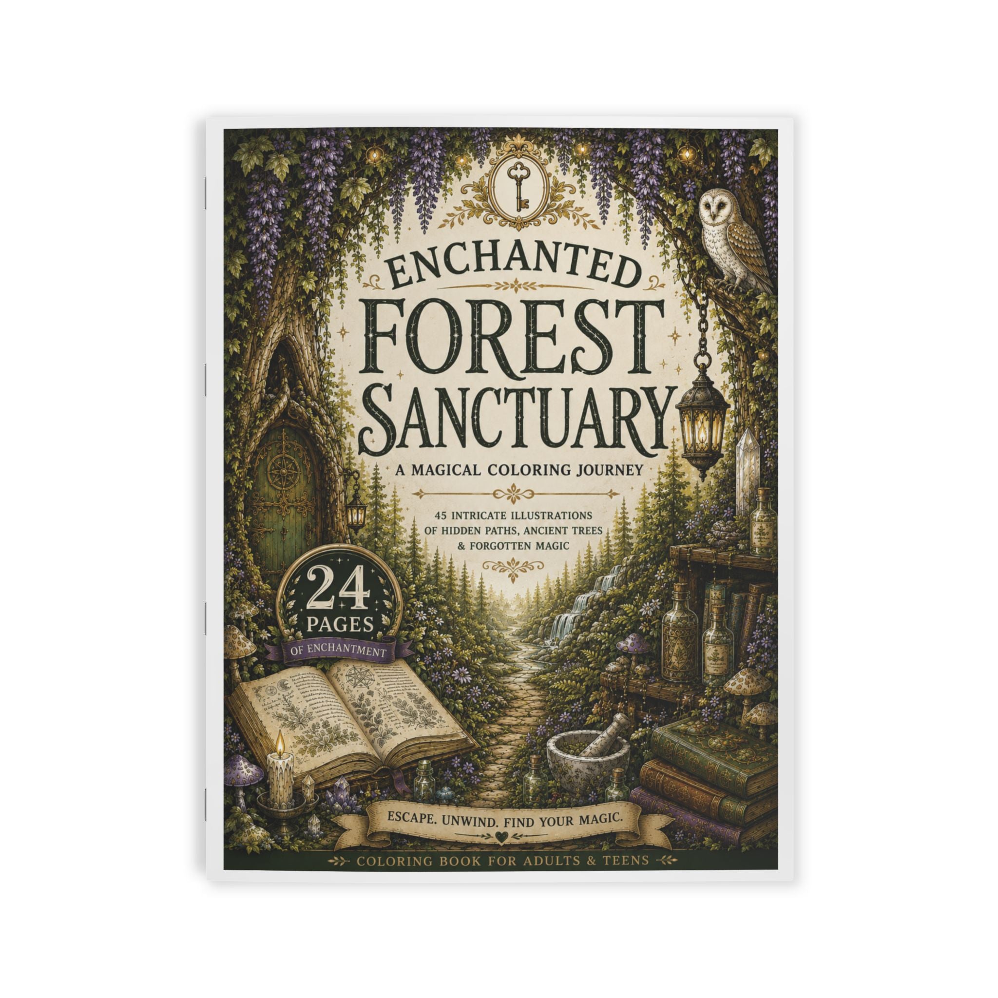 Enchanted Forest Sanctuary Coloring Book - 24 pages