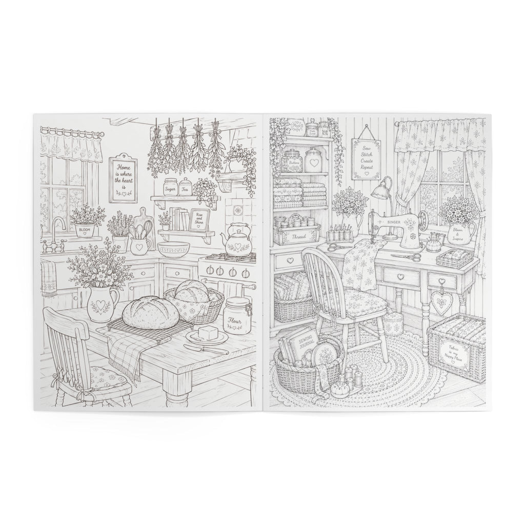 Cottage Charm Coloring Book — 24 Pages