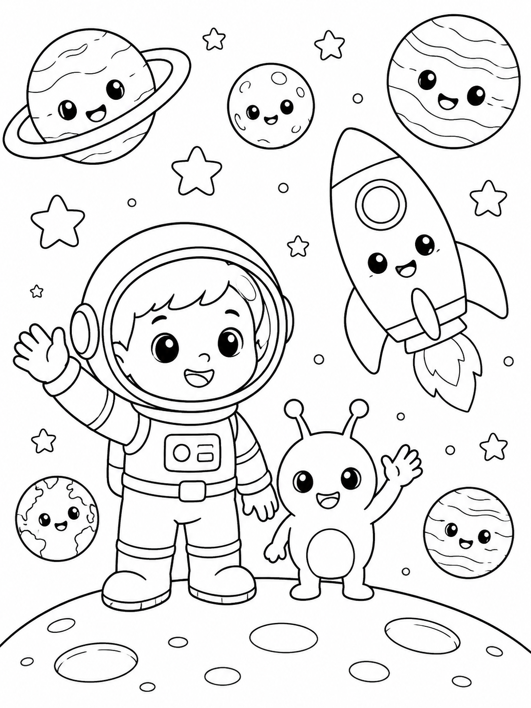 Space Pals – 30 Printable Coloring Pages (PDF)