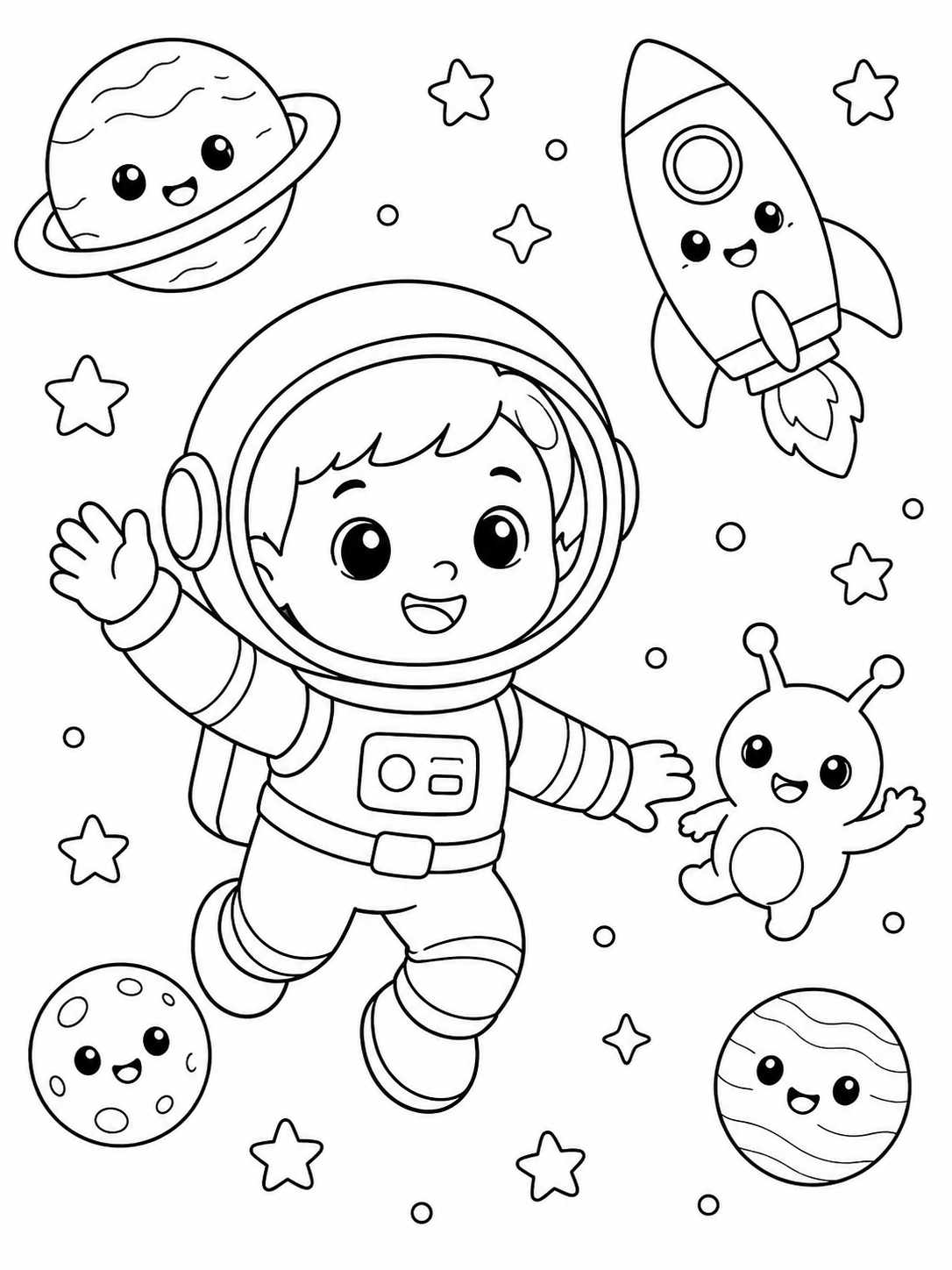 Space Pals – 30 Printable Coloring Pages (PDF)