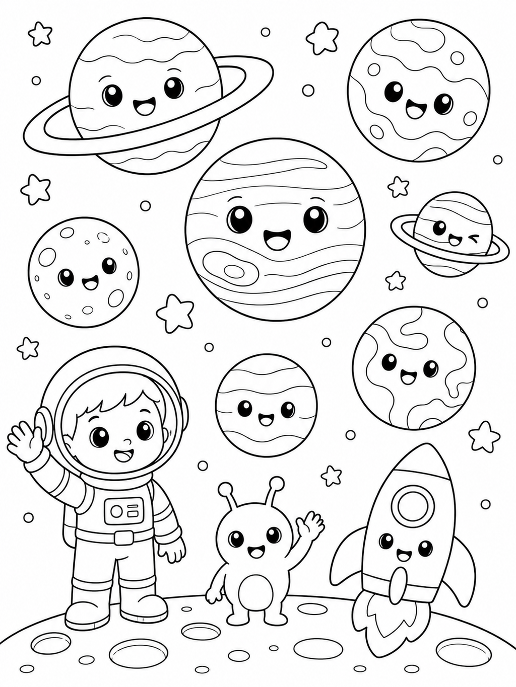 Space Pals – 30 Printable Coloring Pages (PDF)