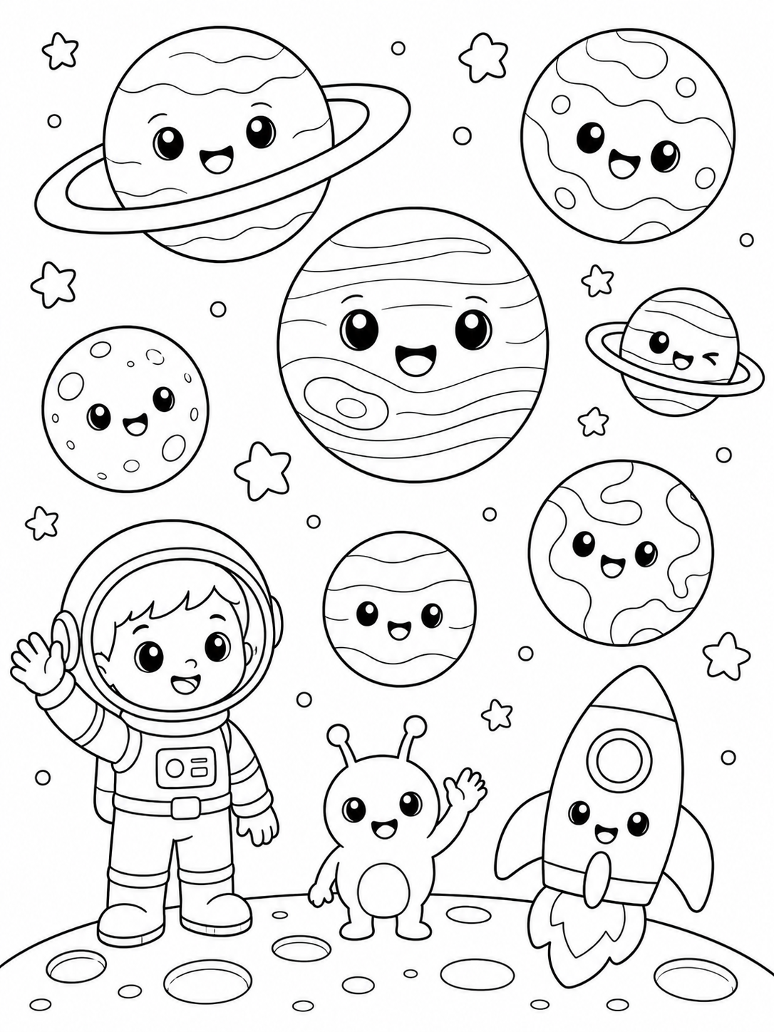 Space Pals – 30 Printable Coloring Pages (PDF)