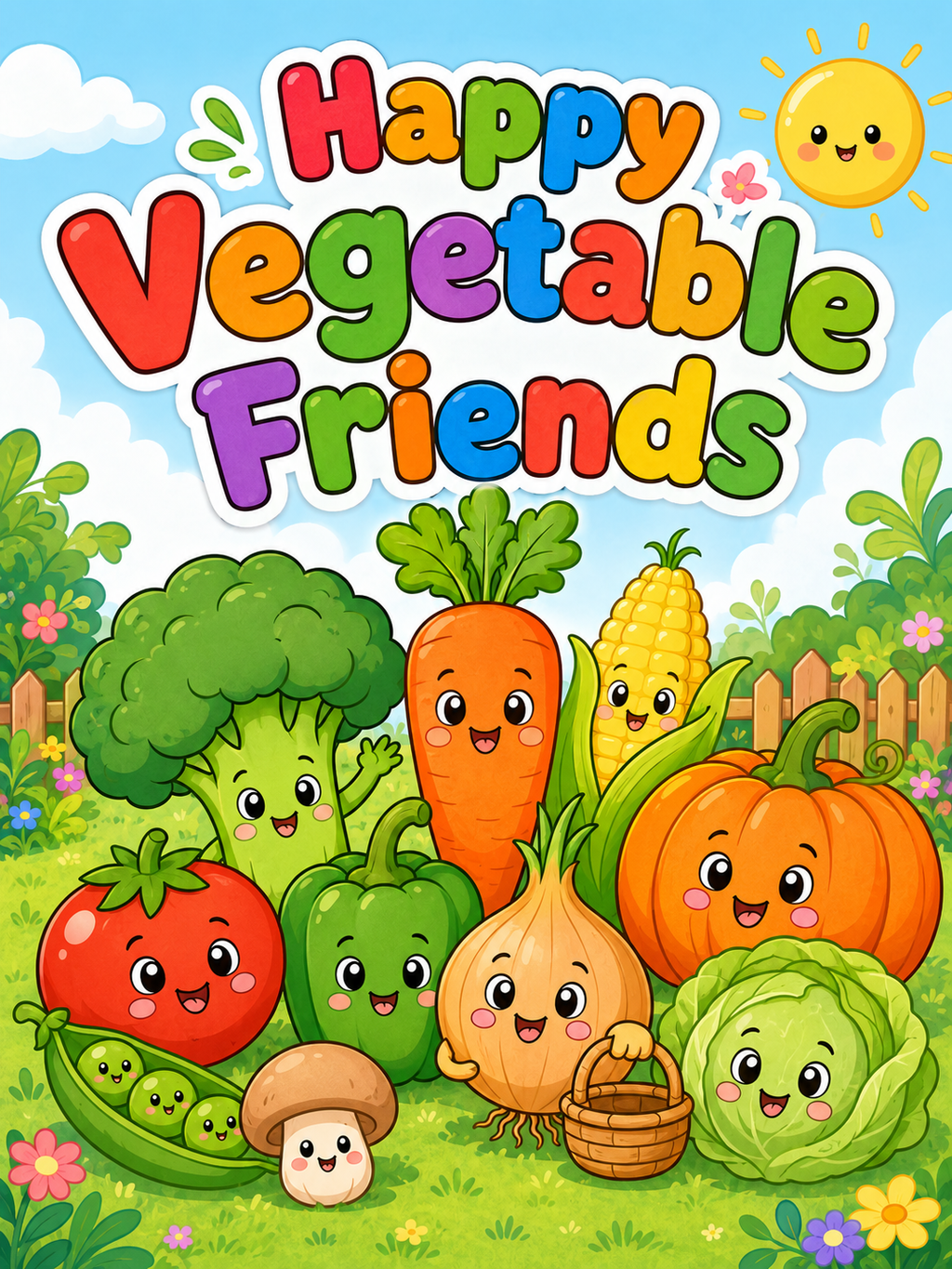 Happy Vegetable Friends Coloring Book - 20 Printable PDF Pages (US Letter Size: 8.5" × 11")