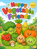 Happy Vegetable Friends Coloring Book - 20 Printable PDF Pages (US Letter Size: 8.5" × 11")