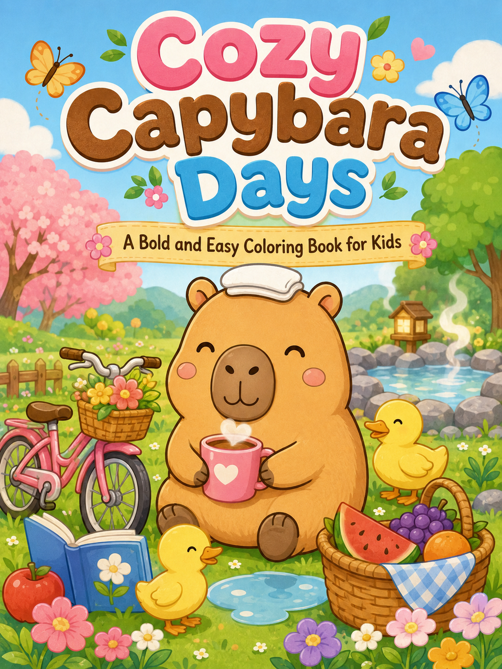 Cozy Capybara Days Coloring Book - 30 Printable PDF Pages (US Letter Size: 8.5" × 11")