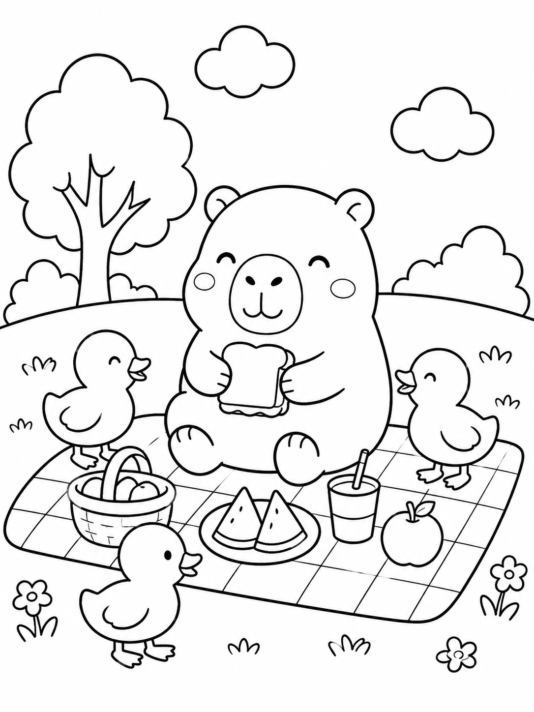 Cozy Capybara Days Coloring Book - 30 Printable PDF Pages (US Letter Size: 8.5" × 11")