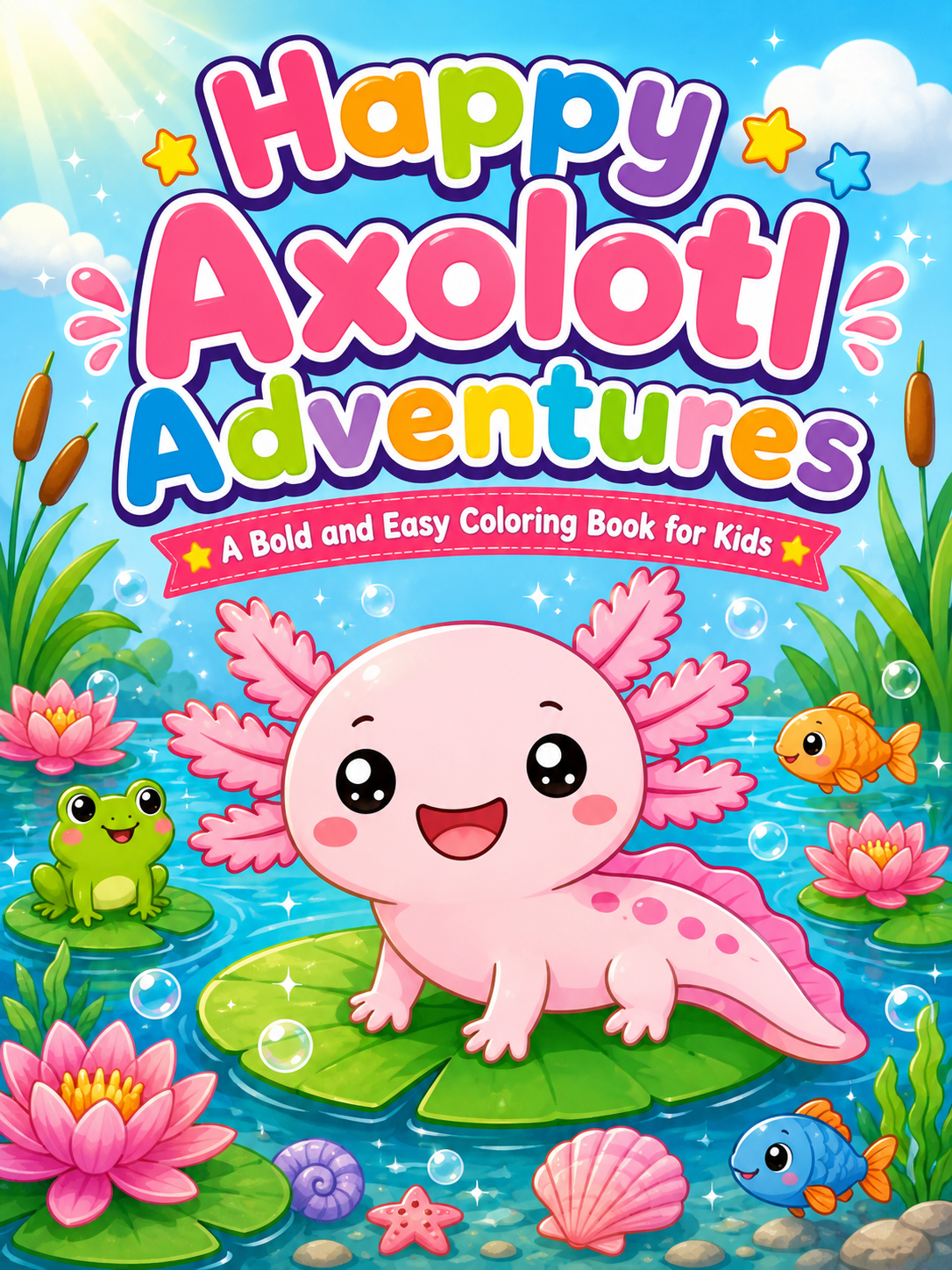 Happy Axolotl Adventures Coloring Book - 30 Printable PDF Pages (US Letter Size: 8.5" × 11")