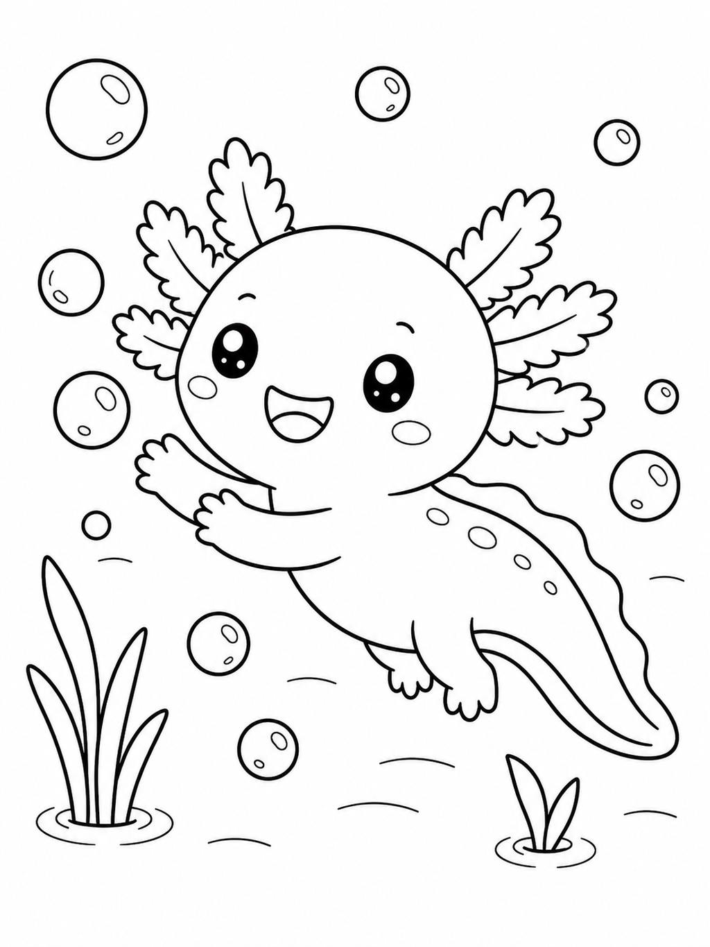 Happy Axolotl Adventures Coloring Book - 30 Printable PDF Pages (US Letter Size: 8.5" × 11")