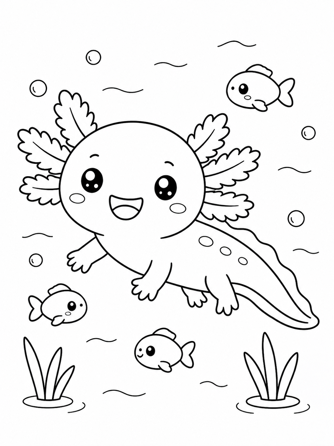 Happy Axolotl Adventures Coloring Book - 30 Printable PDF Pages (US Letter Size: 8.5" × 11")