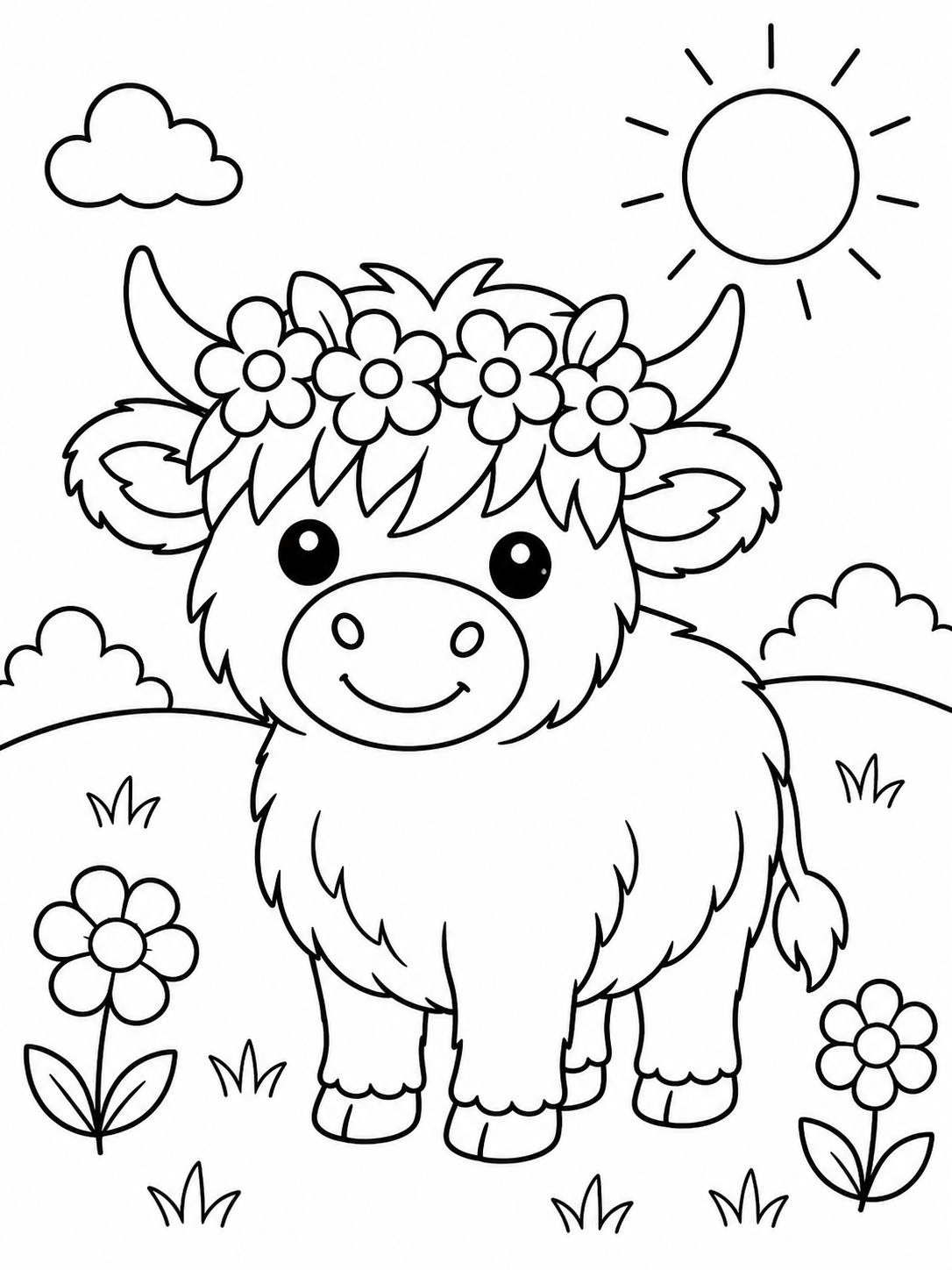 Happy Highland Cow Adventures - 30 Printable PDF Pages (US Letter Size: 8.5" × 11")
