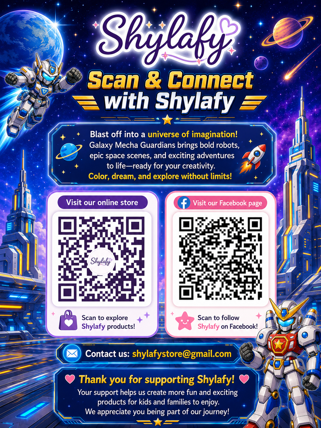 Galaxy Mecha Guardians - 30 Printable PDF Pages (US Letter Size: 8.5" × 11")