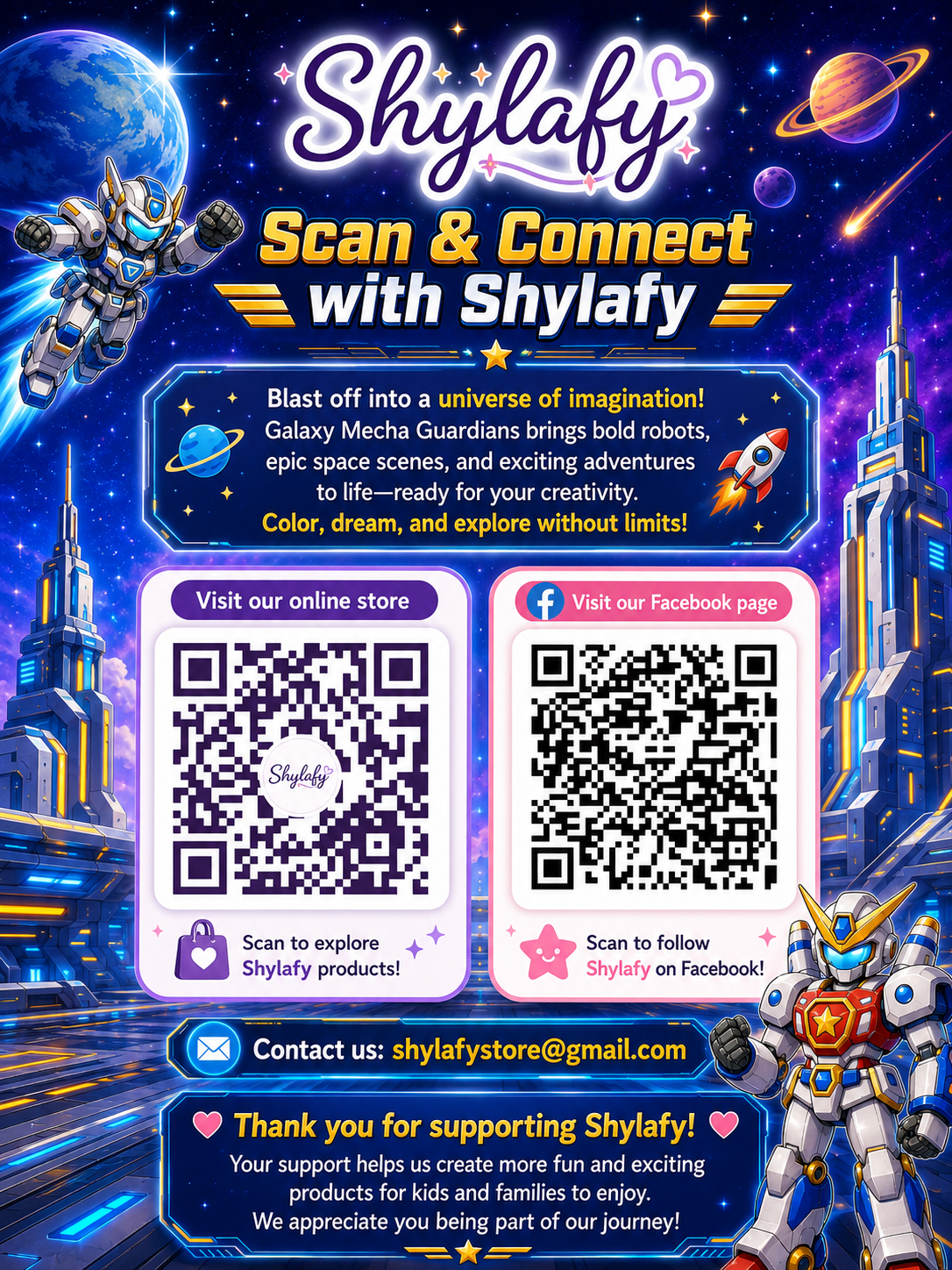 Galaxy Mecha Guardians - 30 Printable PDF Pages (US Letter Size: 8.5" × 11")