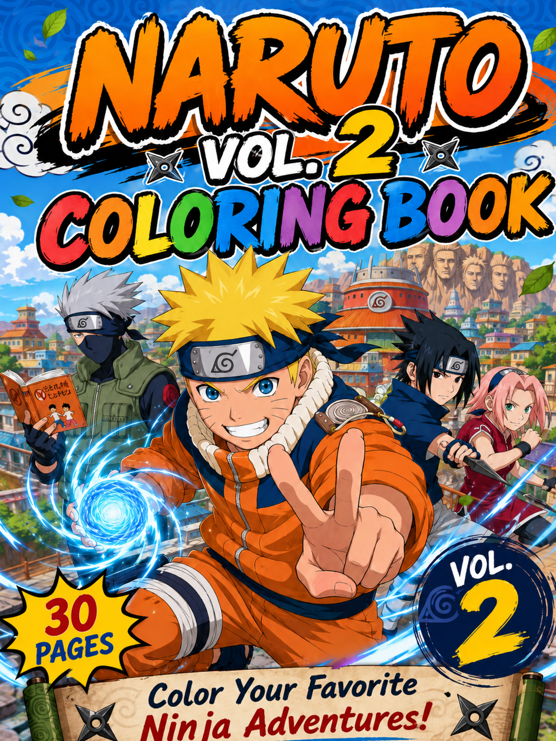 Naruto Vol. 2 Coloring Book - 30 Printable PDF Pages (US Letter Size: 8.5" × 11")