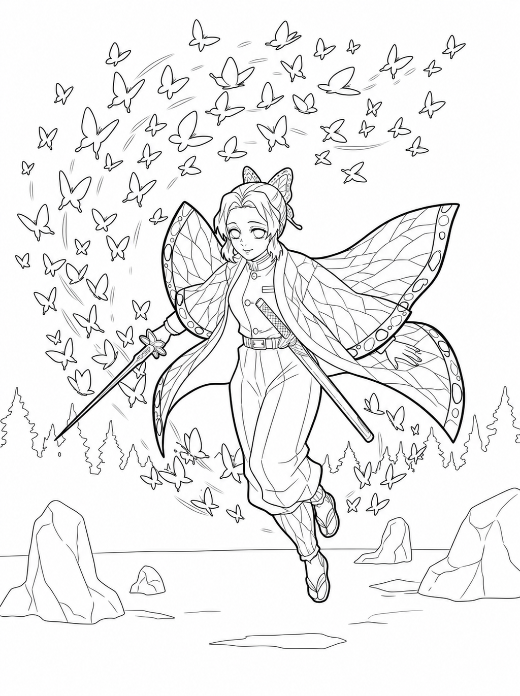 Demon Slayer Coloring Book - 30 Printable PDF Pages (US Letter Size: 8.5" × 11")
