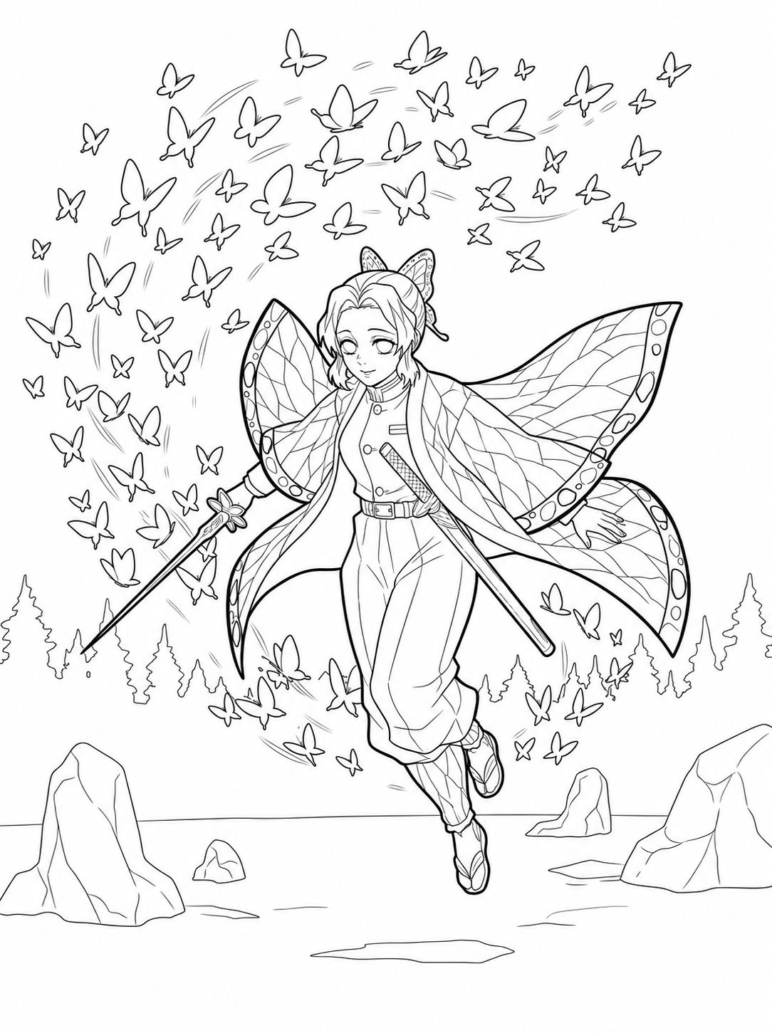 Demon Slayer Coloring Book - 30 Printable PDF Pages (US Letter Size: 8.5" × 11")