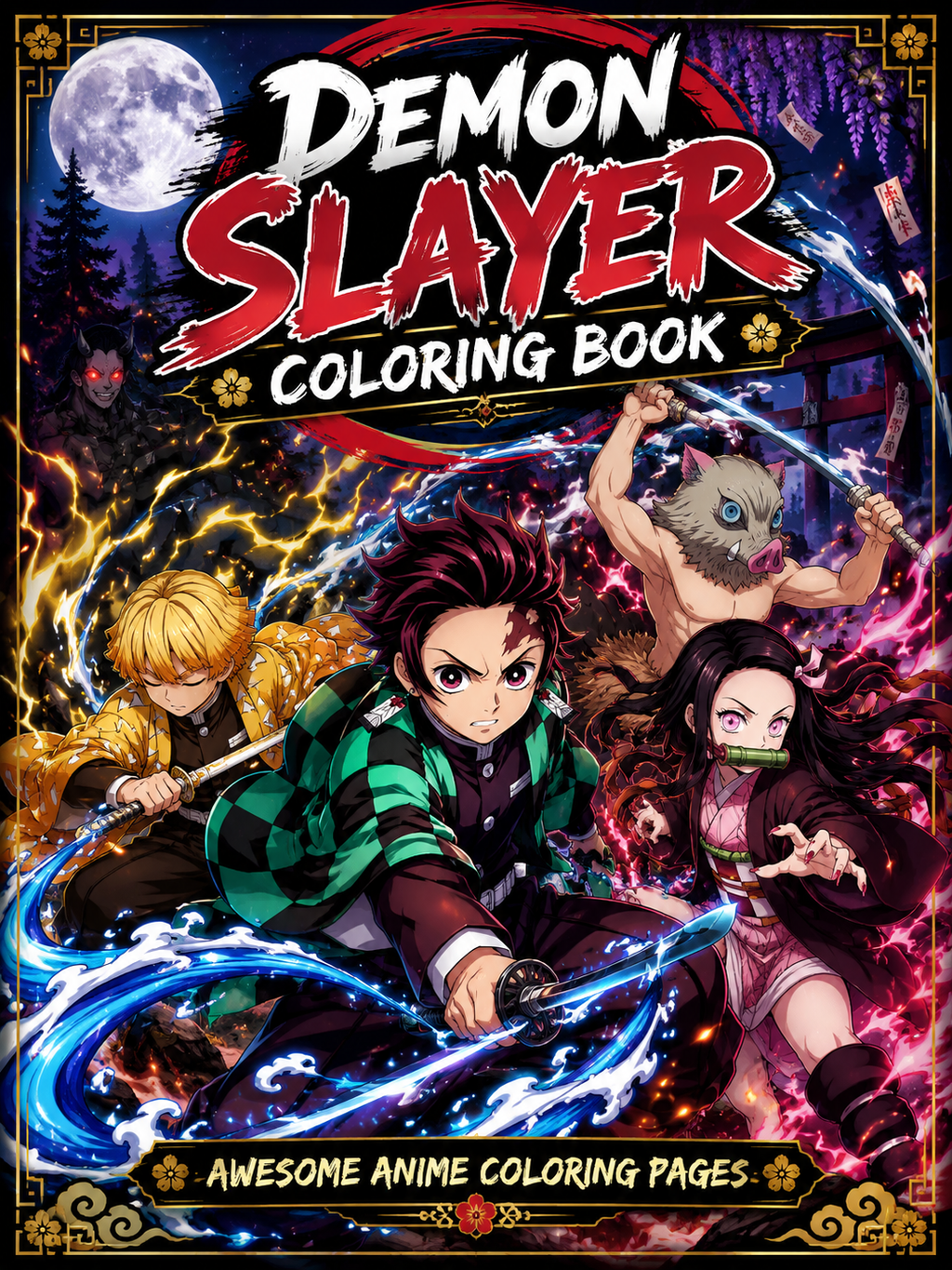 Demon Slayer Coloring Book - 30 Printable PDF Pages (US Letter Size: 8.5" × 11")