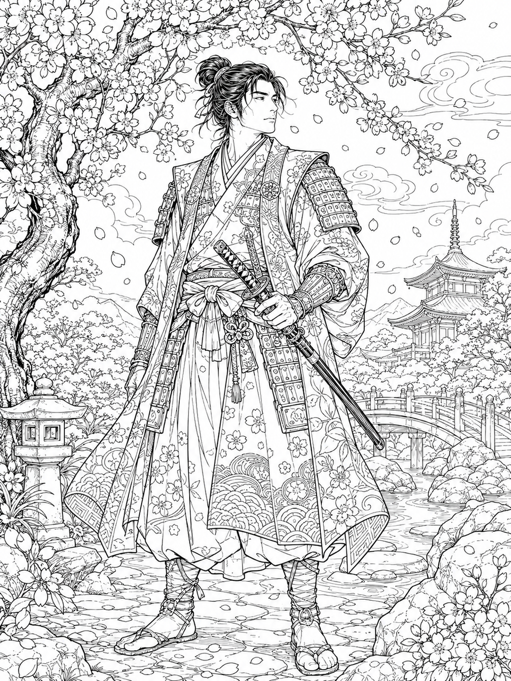 Samurai Spirit Coloring Book - 30 Printable PDF Pages (US Letter Size: 8.5" × 11")