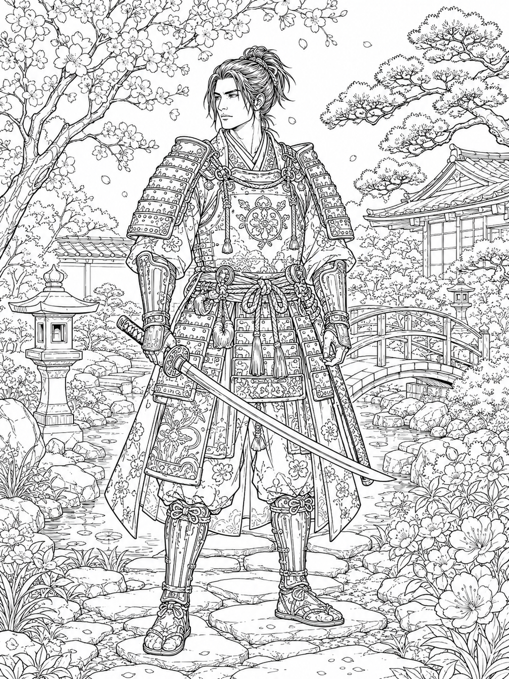 Samurai Spirit Coloring Book - 30 Printable PDF Pages (US Letter Size: 8.5" × 11")