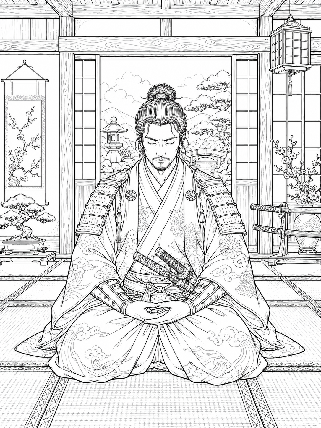 Samurai Spirit Coloring Book - 30 Printable PDF Pages (US Letter Size: 8.5" × 11")