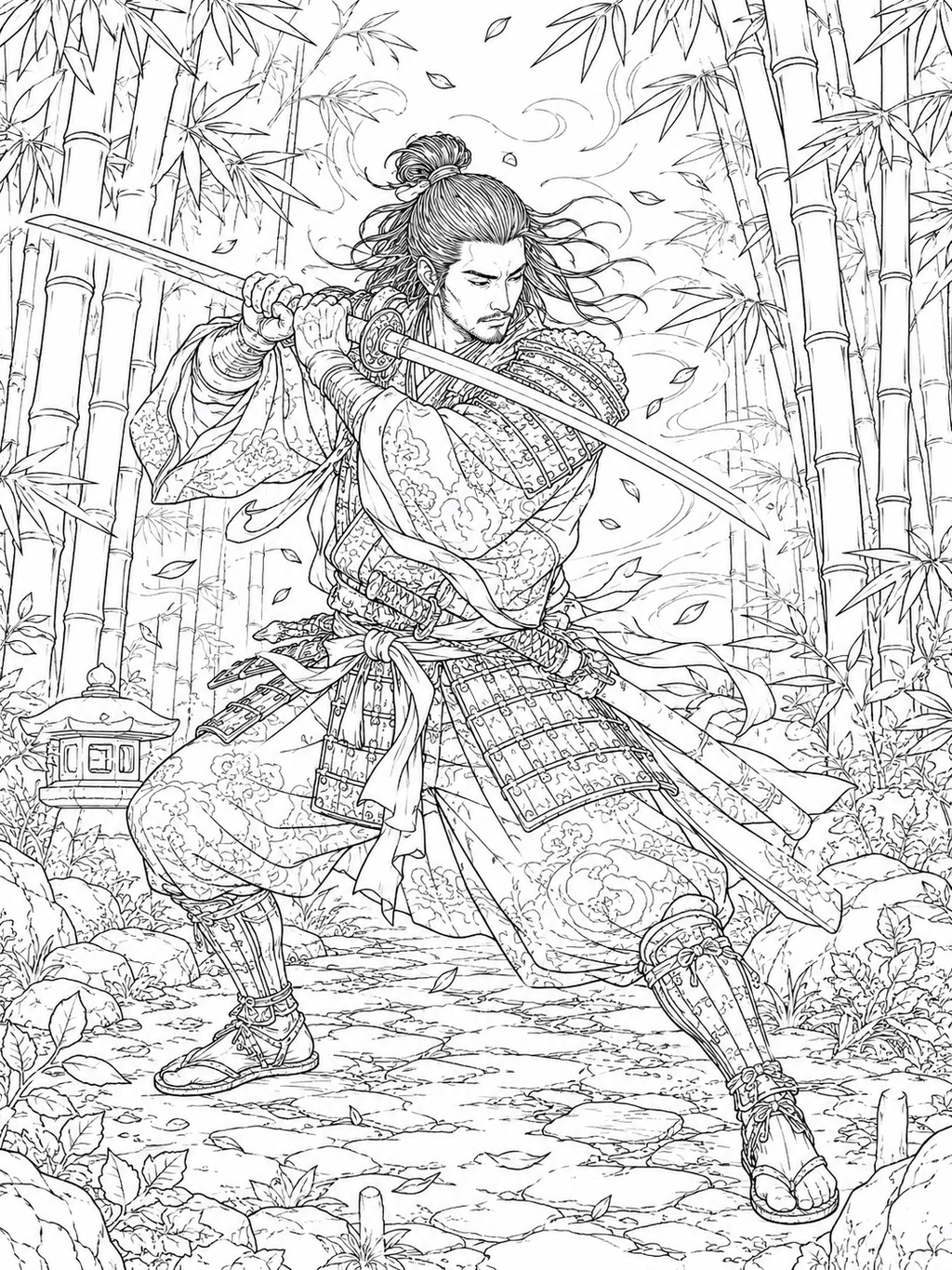 Samurai Spirit Coloring Book - 30 Printable PDF Pages (US Letter Size: 8.5" × 11")