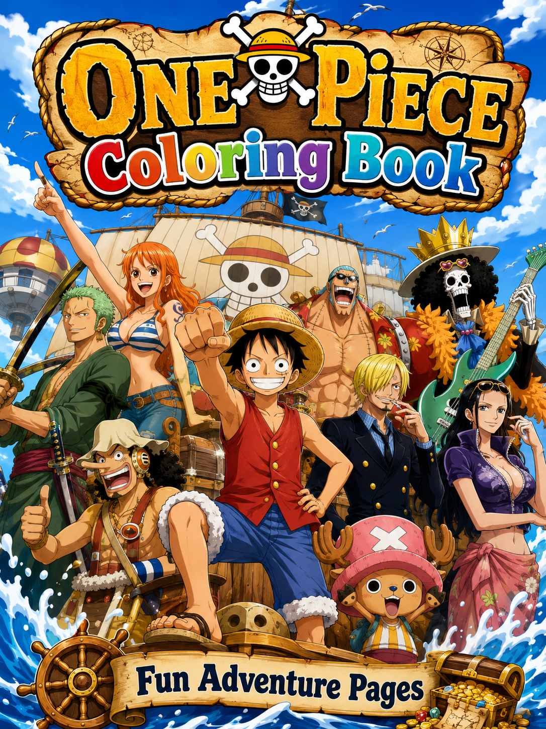 One Piece Coloring Book - 30 Printable PDF Pages (US Letter Size: 8.5" × 11")