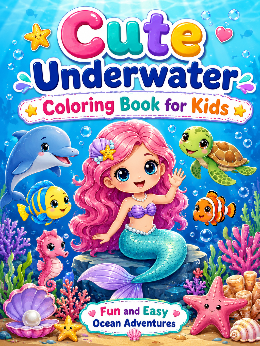 Cute Underwater Coloring Book - 30 Printable PDF Pages (US Letter Size: 8.5" × 11")