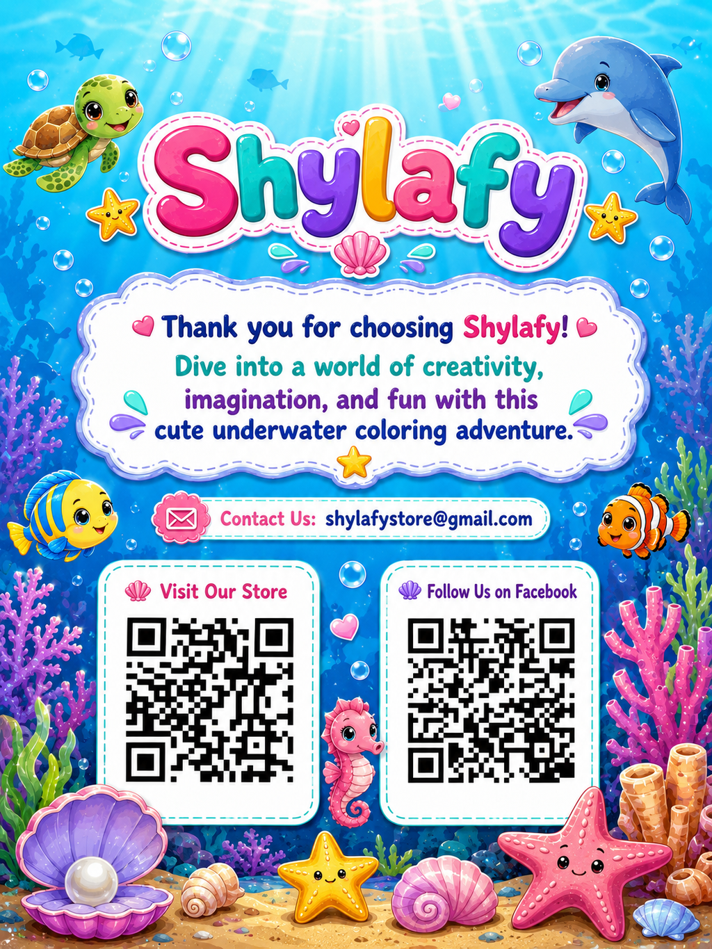 Cute Underwater Coloring Book - 30 Printable PDF Pages (US Letter Size: 8.5" × 11")