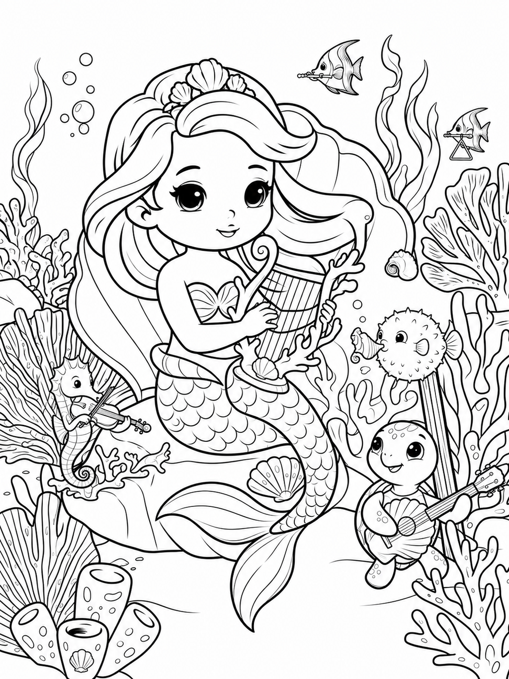 Cute Underwater Coloring Book - 30 Printable PDF Pages (US Letter Size: 8.5" × 11")