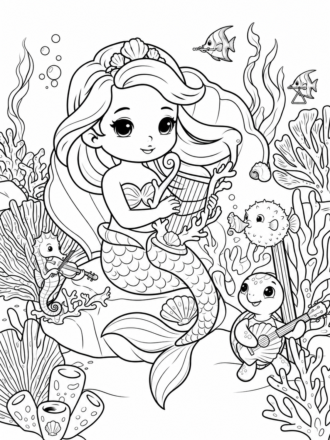 Cute Underwater Coloring Book - 30 Printable PDF Pages (US Letter Size: 8.5" × 11")