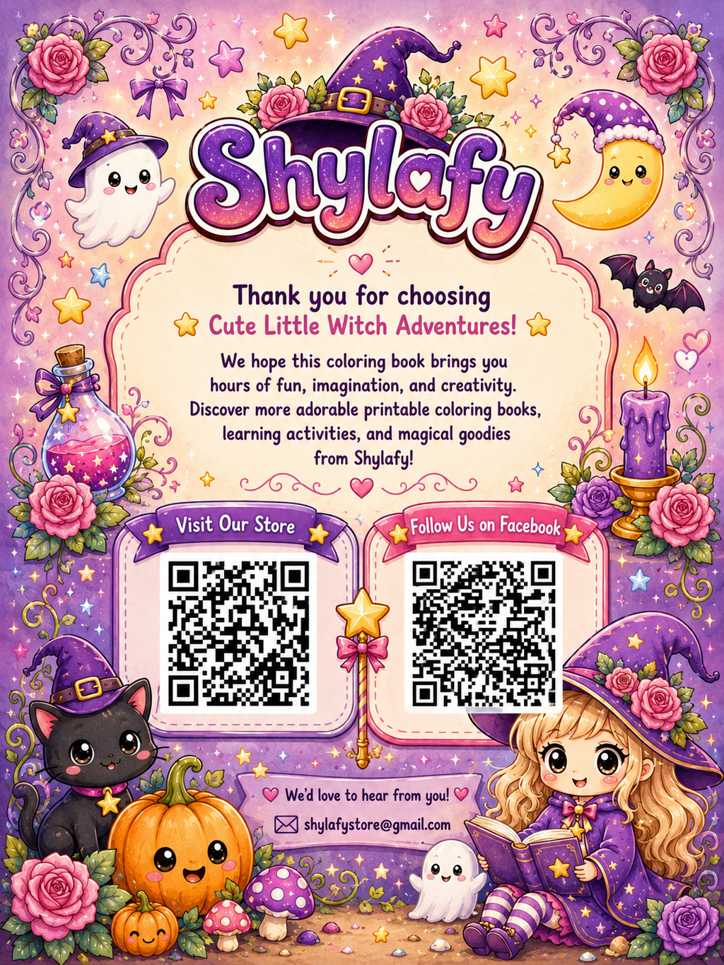 Cute Little Witch Adventures Coloring Book - 30 Printable PDF Pages (US Letter Size: 8.5" × 11")