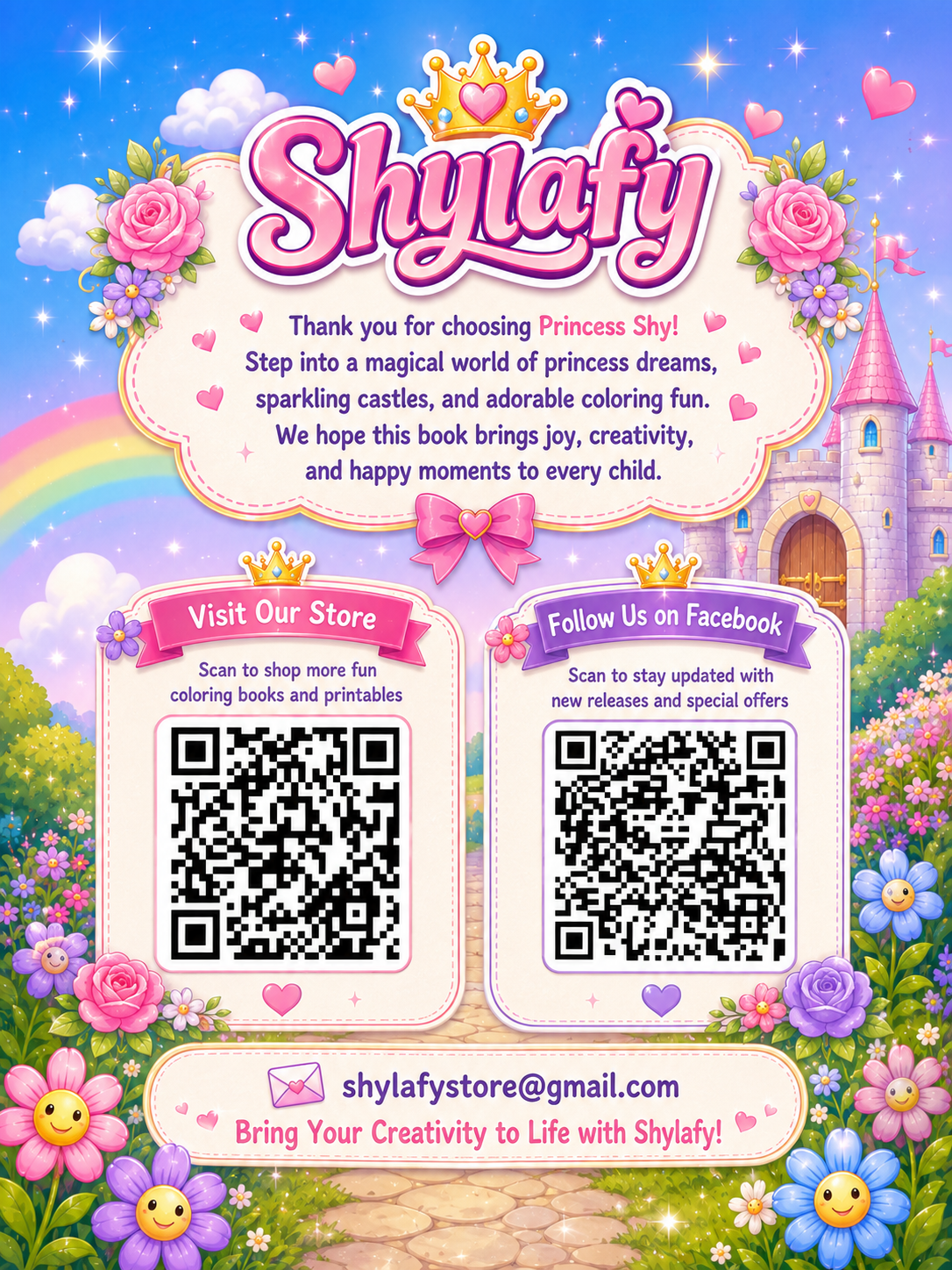 Princess Shy Coloring Book - 30 Printable PDF Pages (US Letter Size: 8.5" × 11")